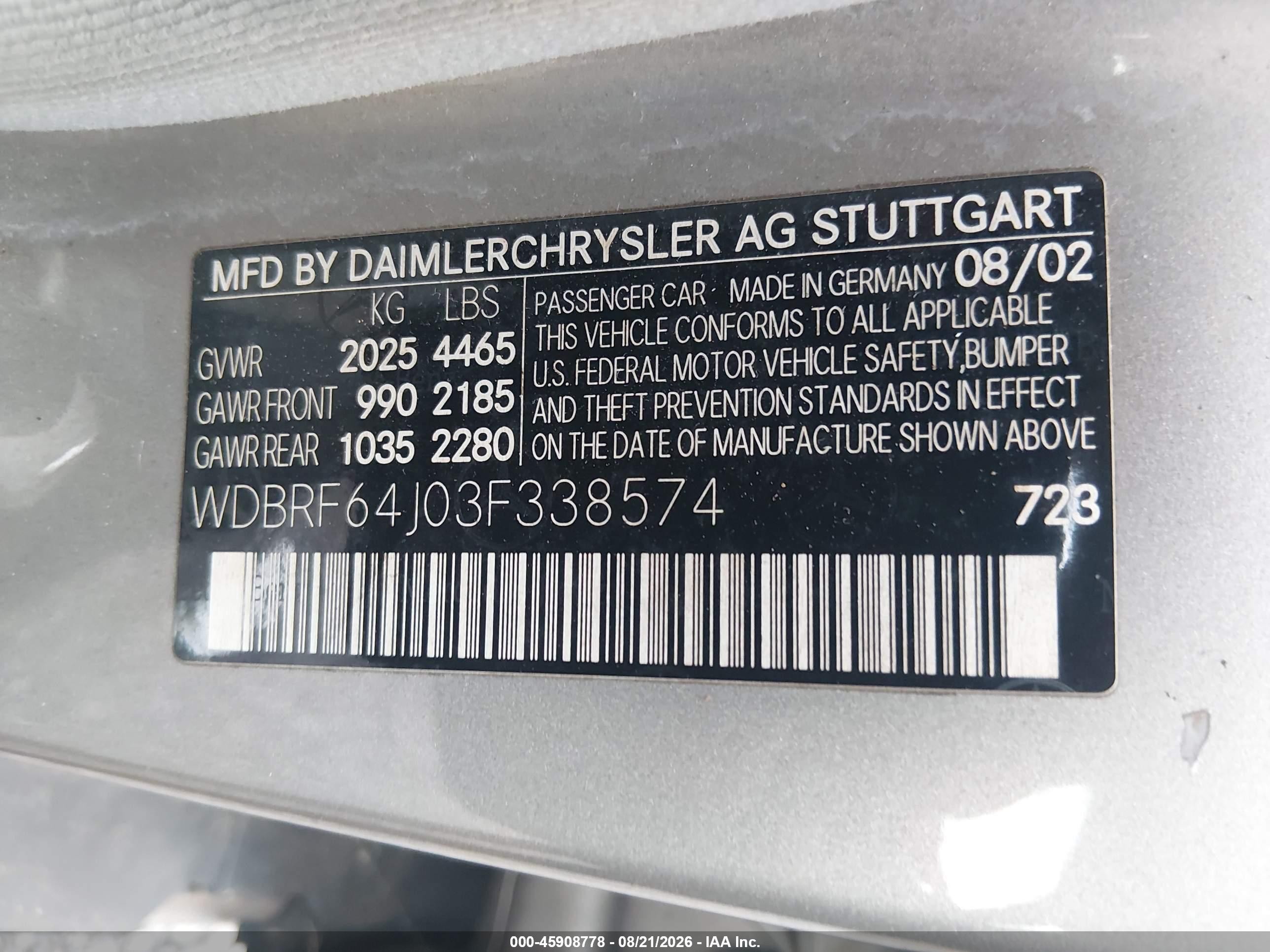 2003 Mercedes-benz C 320 Sport Gold vin: WDBRF64J03F338574