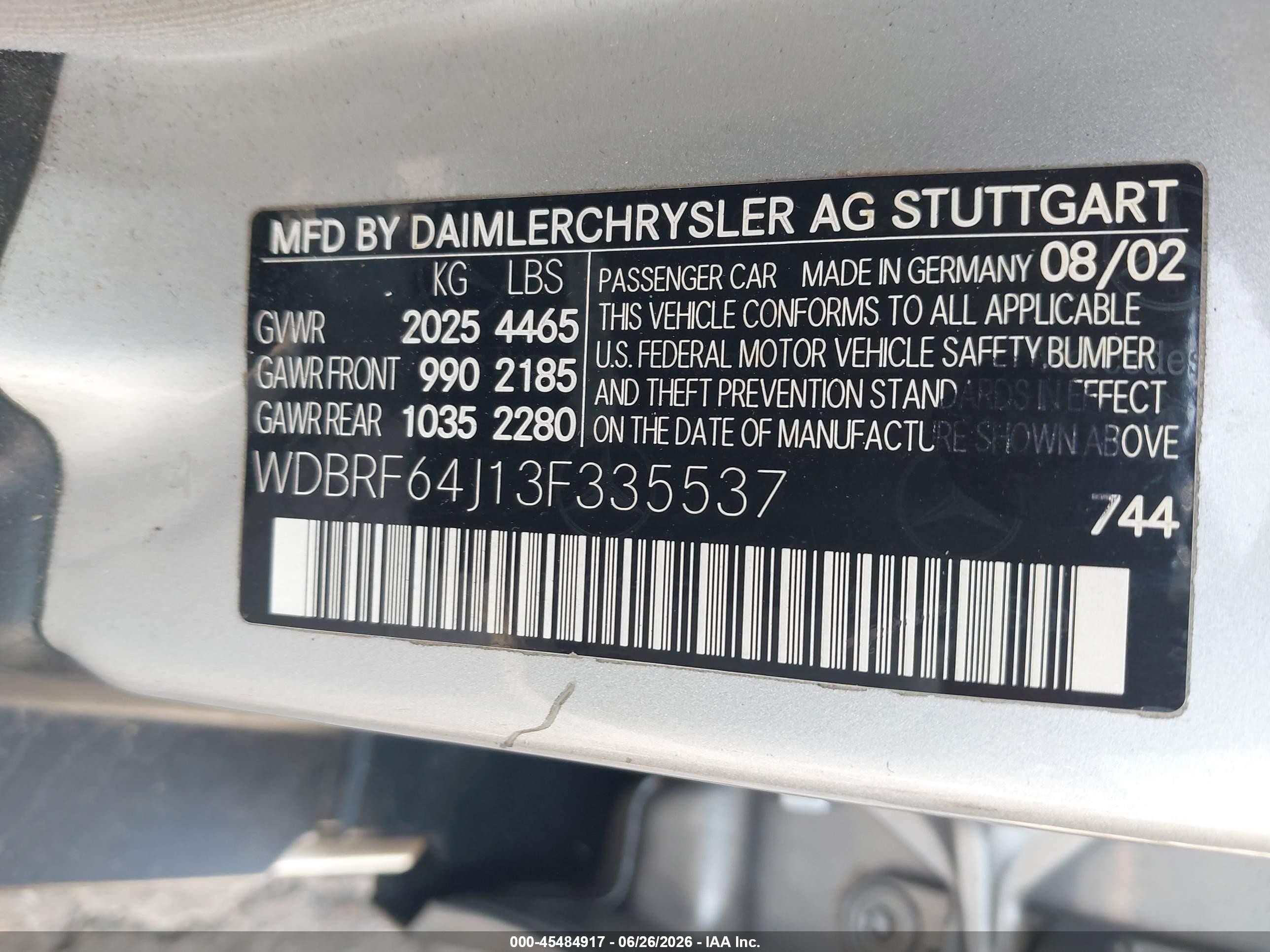 2003 Mercedes-benz C 320 Sport Silver vin: WDBRF64J13F335537