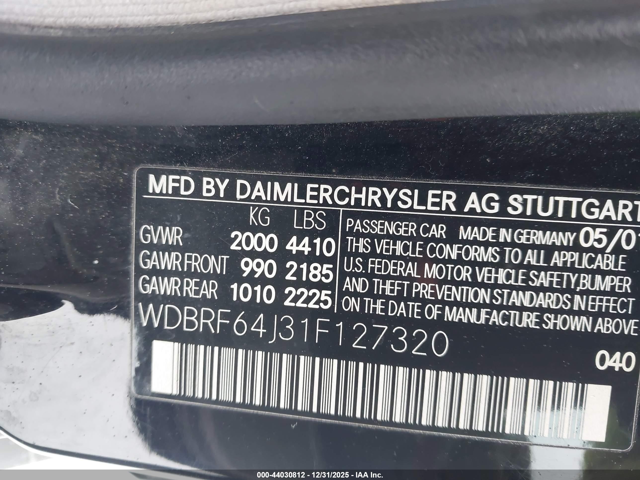 2001 Mercedes-benz C 320   Black vin: WDBRF64J31F127320