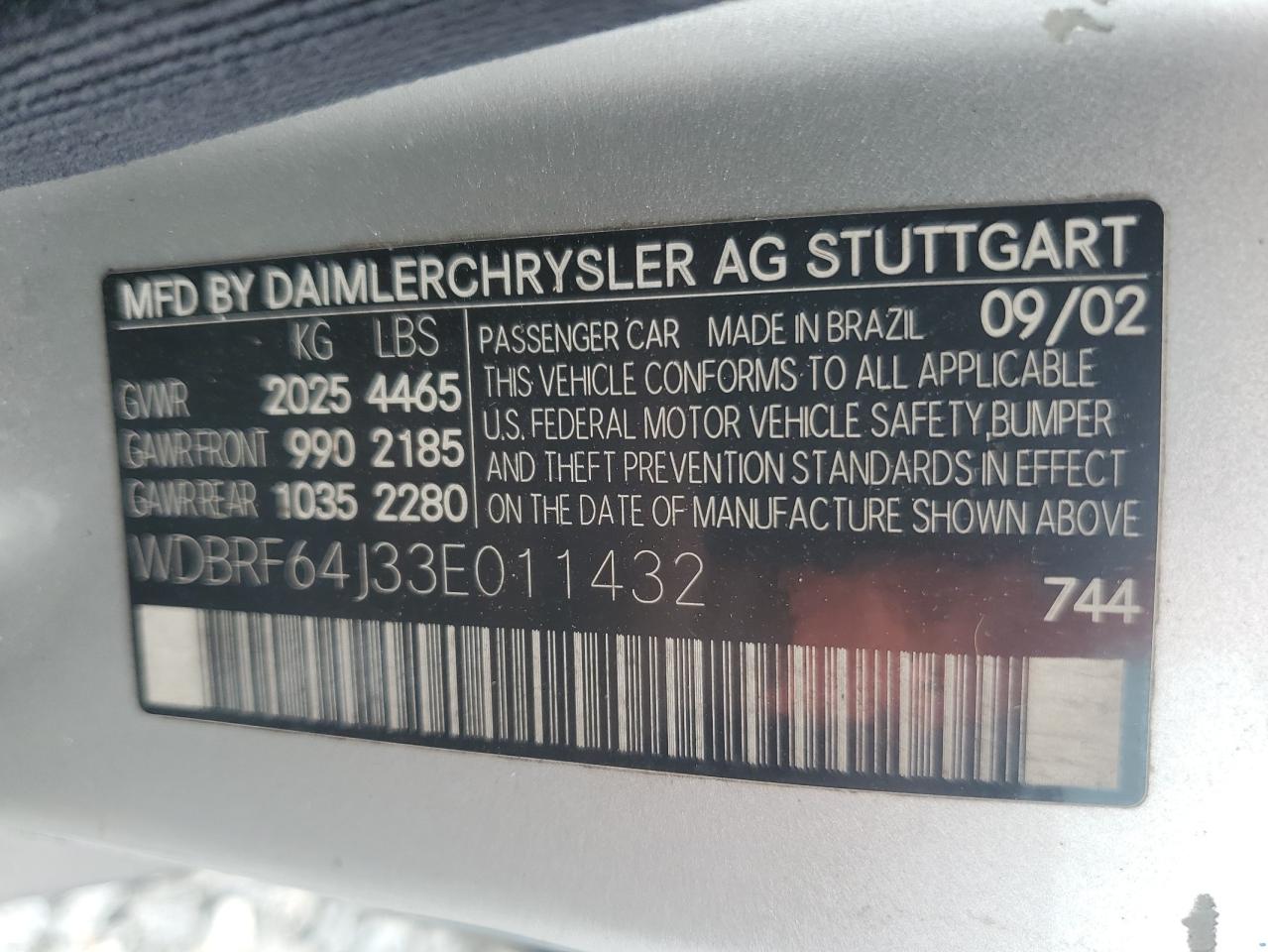 2003 Mercedes-benz C 320 Silver vin: WDBRF64J33E011432