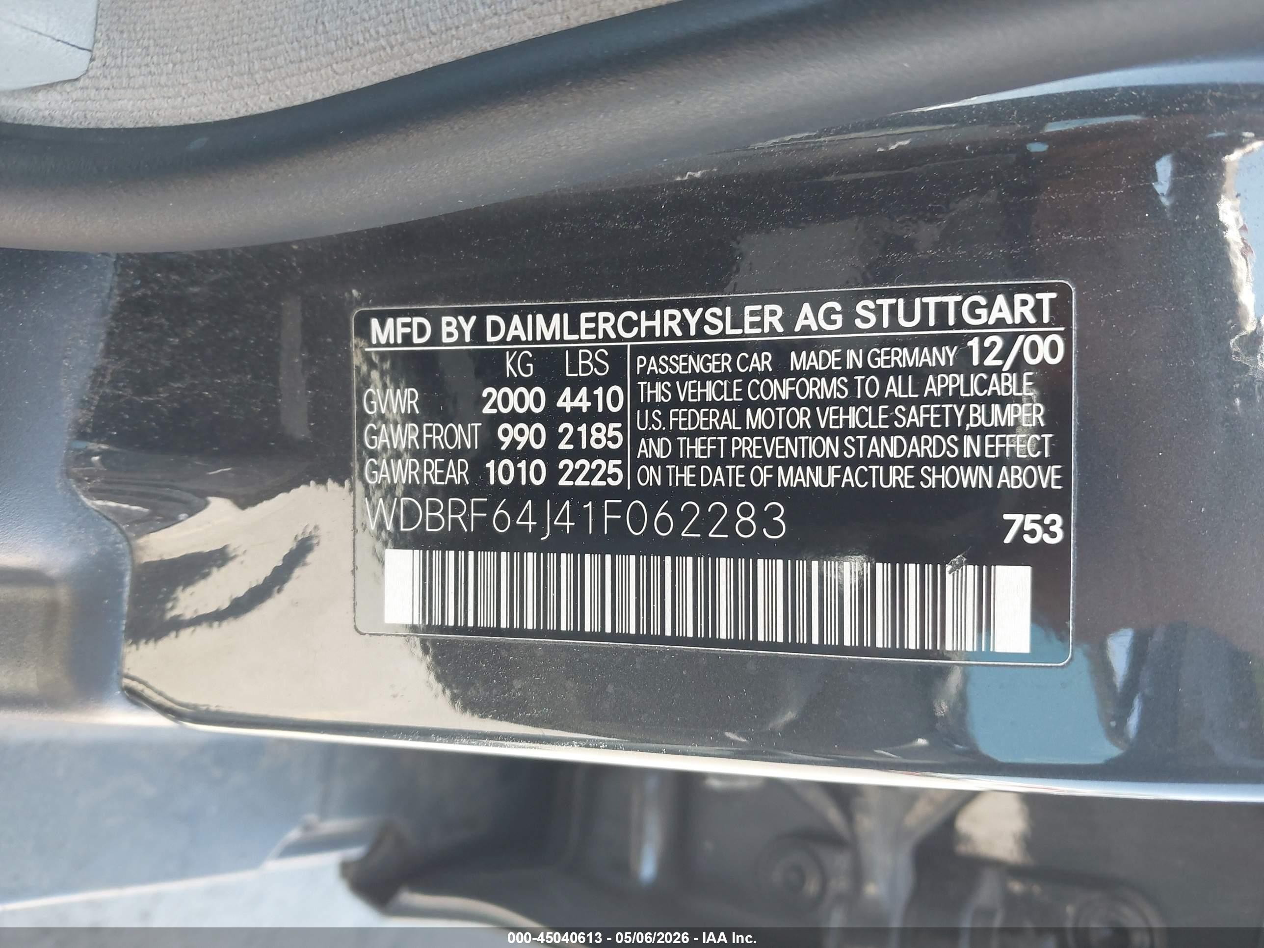 2001 Mercedes-benz C 320   Gray vin: WDBRF64J41F062283