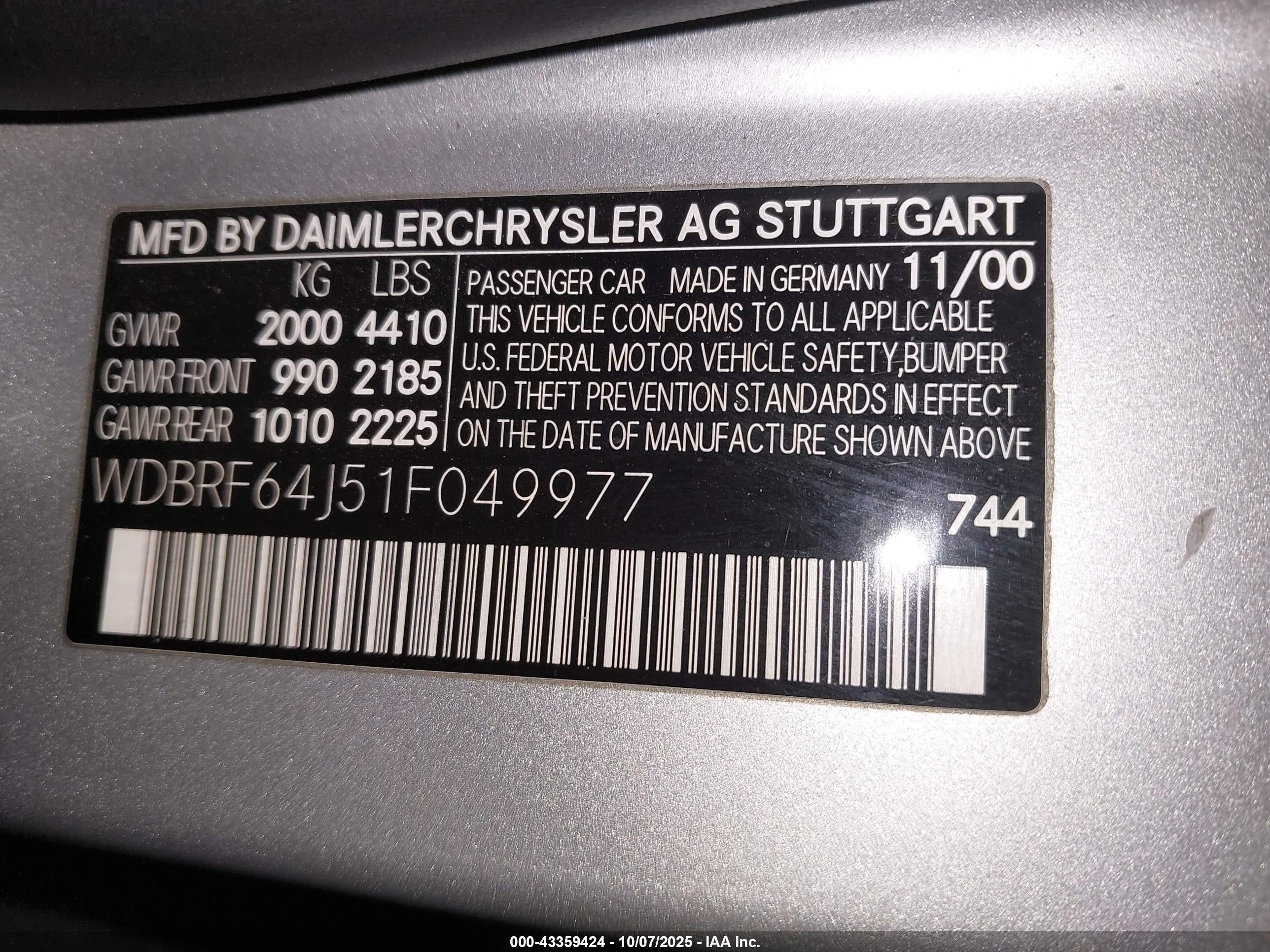 2001 Mercedes-benz C 320   Gray vin: WDBRF64J51F049977