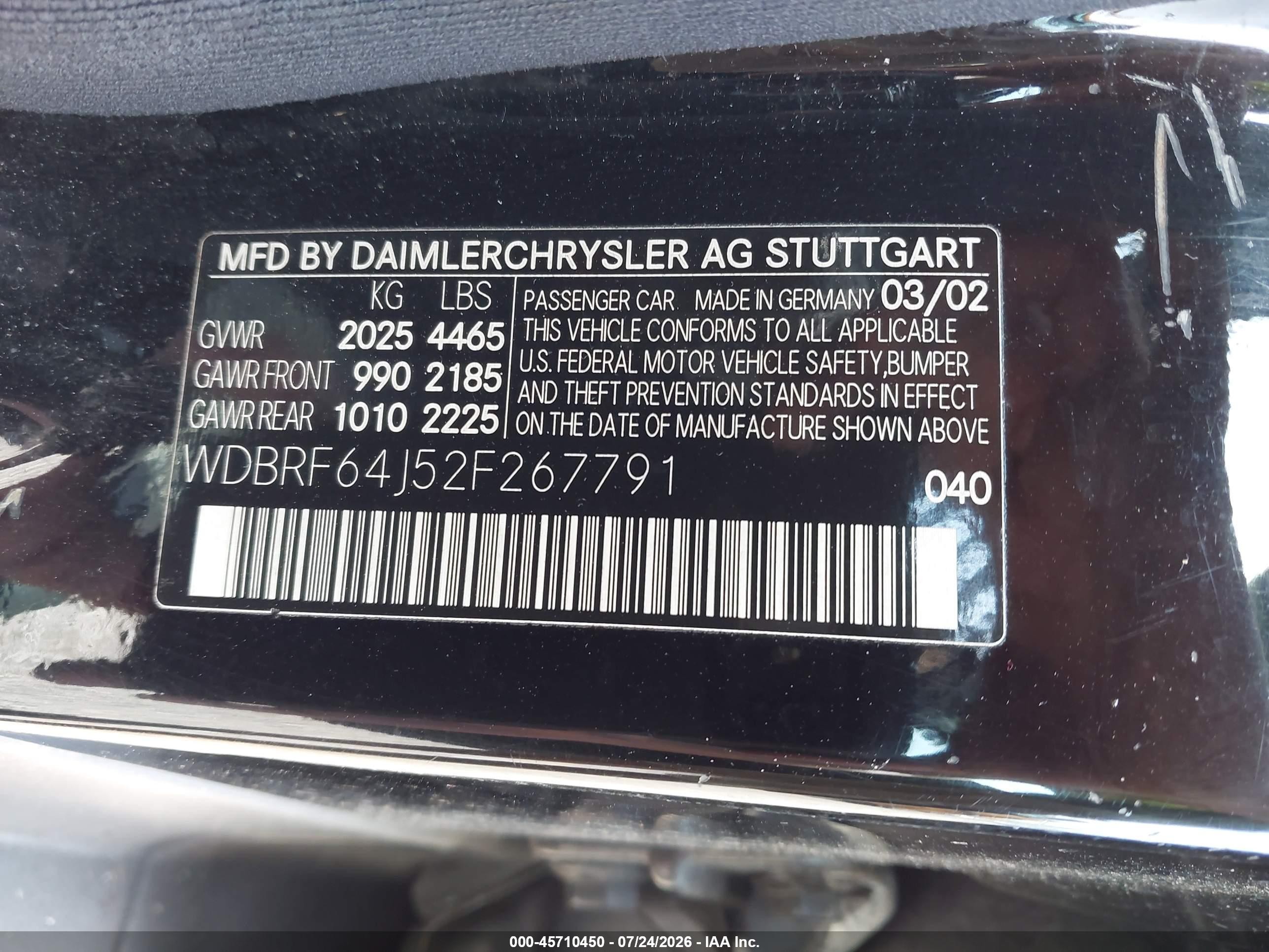 2002 Mercedes-benz C 320 Black vin: WDBRF64J52F267791