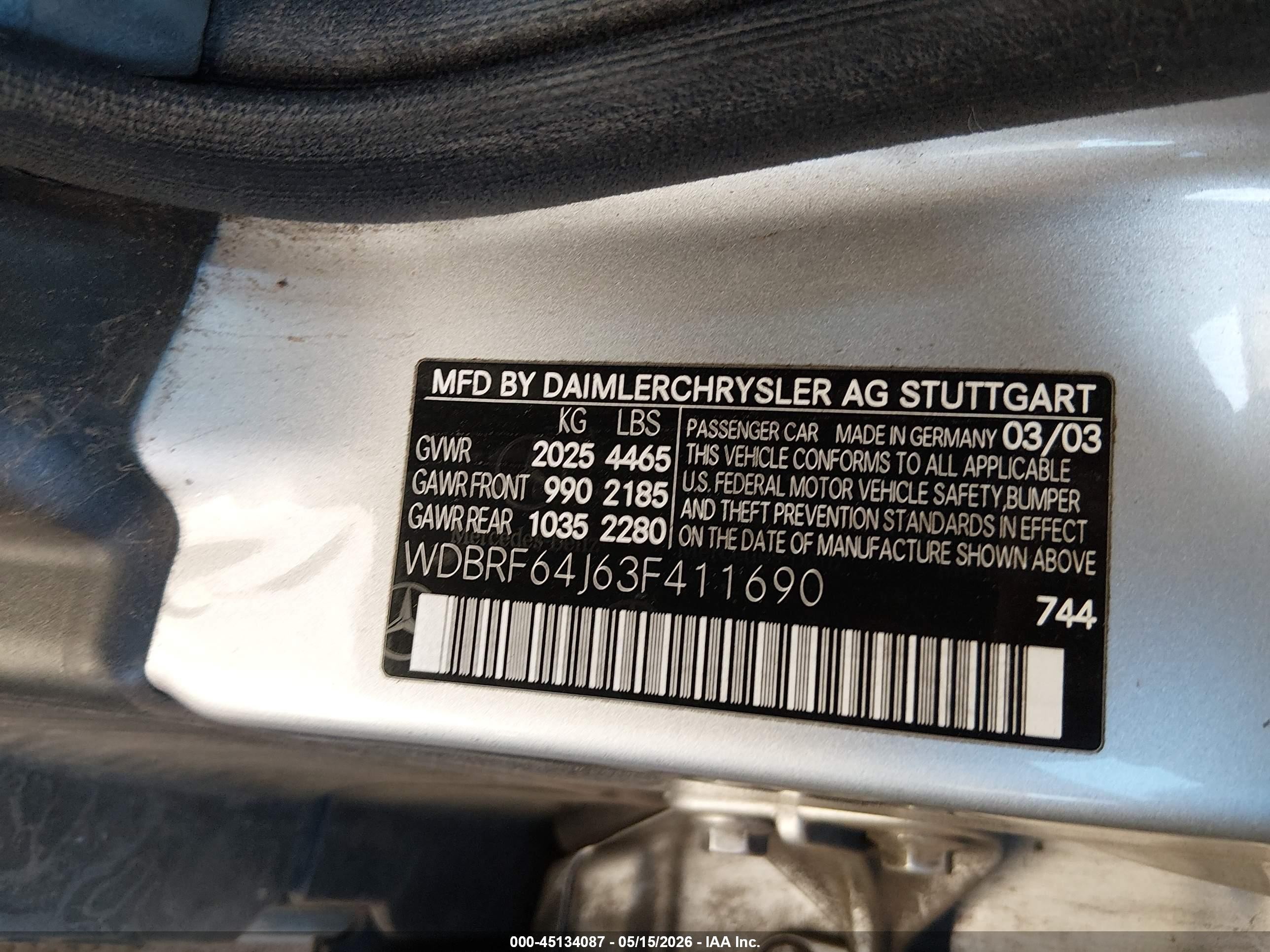 2003 Mercedes-benz C 320 Sport Серебряный vin: WDBRF64J63F411690