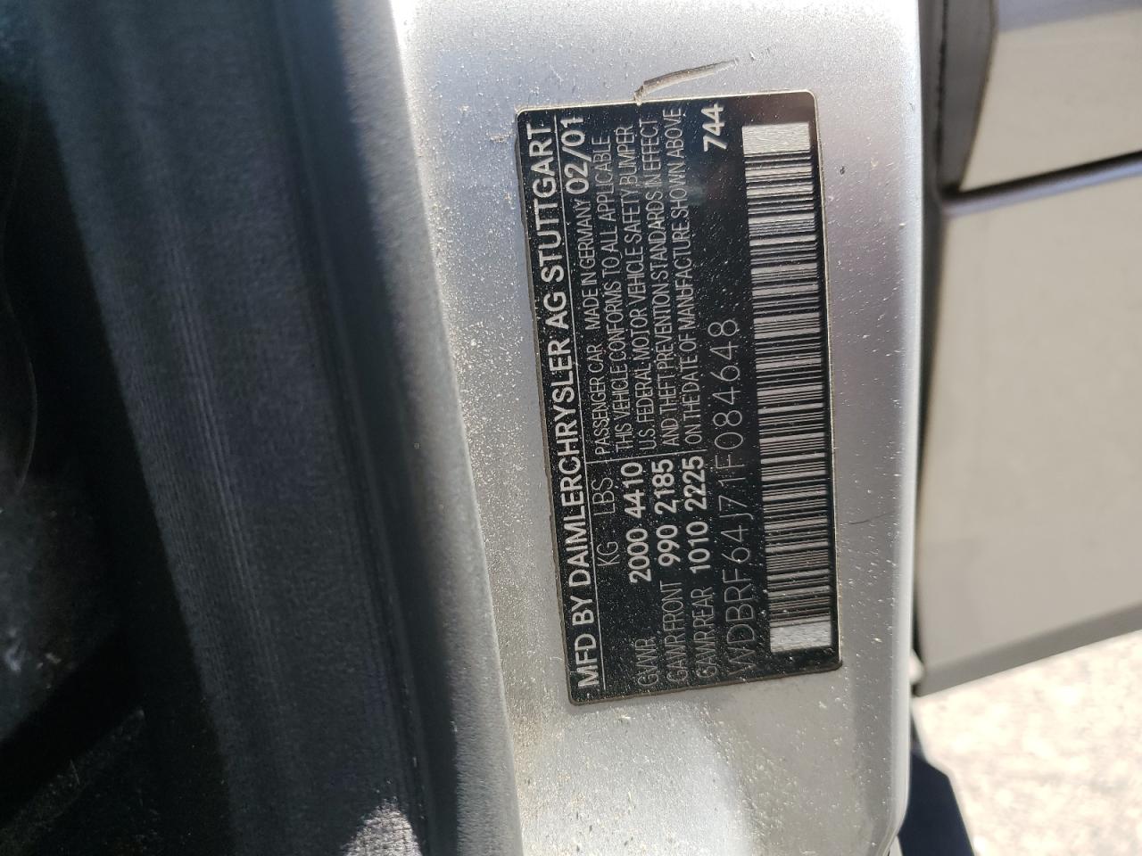 2001 Mercedes-benz C 320 Silver vin: WDBRF64J71F084648