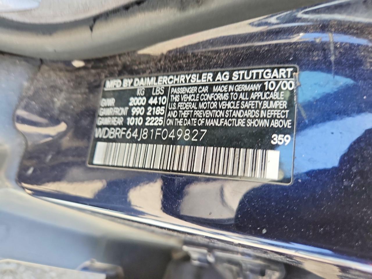 2001 Mercedes-benz C 320 Blue vin: WDBRF64J81F049827
