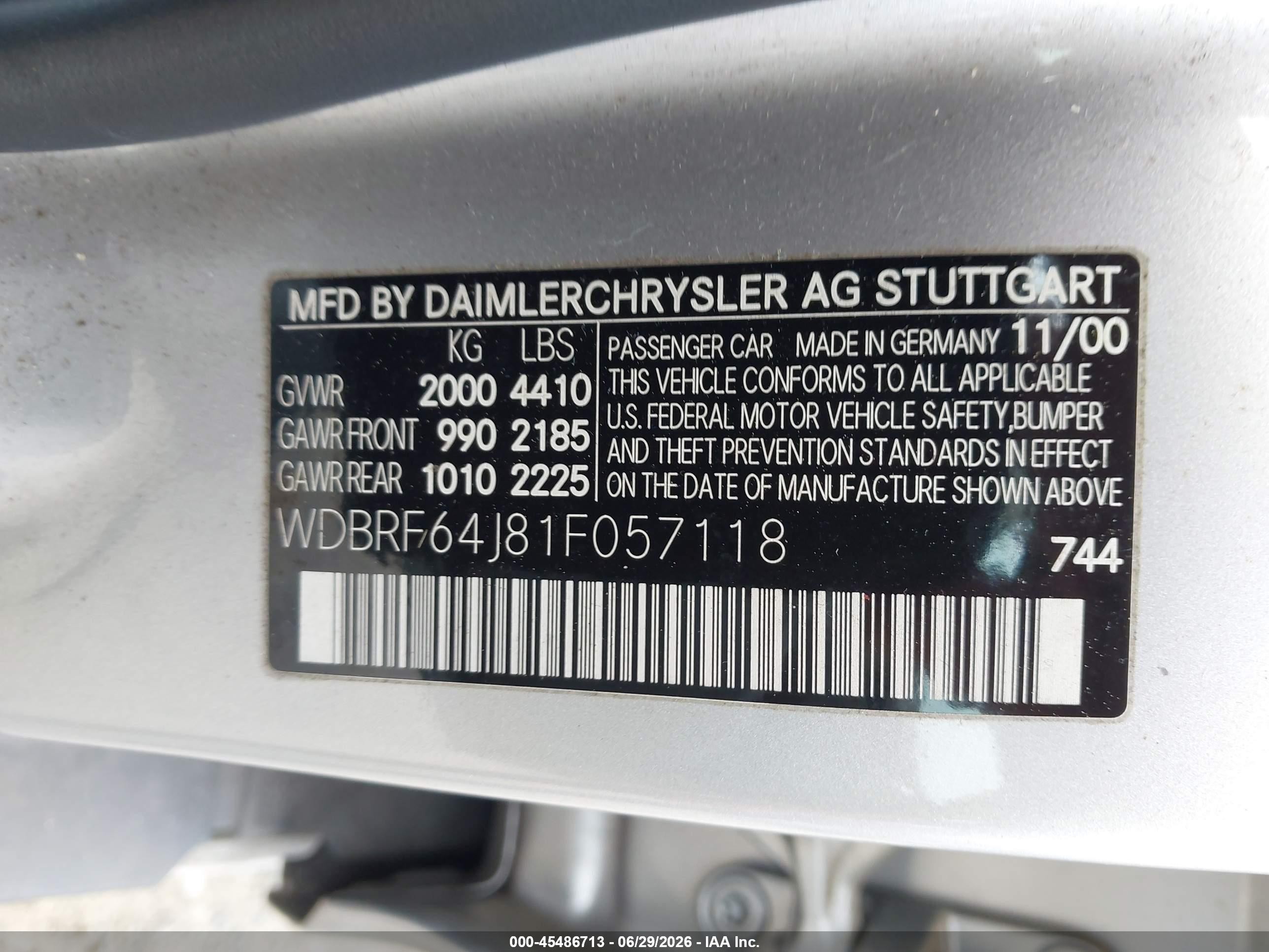 2001 Mercedes-benz C 320   Silver vin: WDBRF64J81F057118