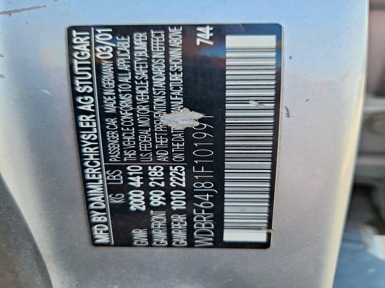 2001 Mercedes-benz C 320 Silver vin: WDBRF64J81F101991