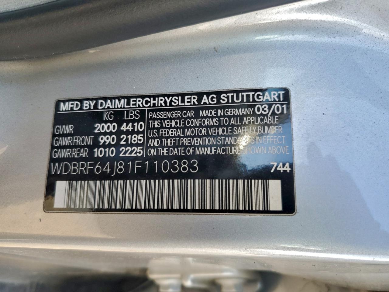 2001 Mercedes-benz C 320 Silver vin: WDBRF64J81F110383