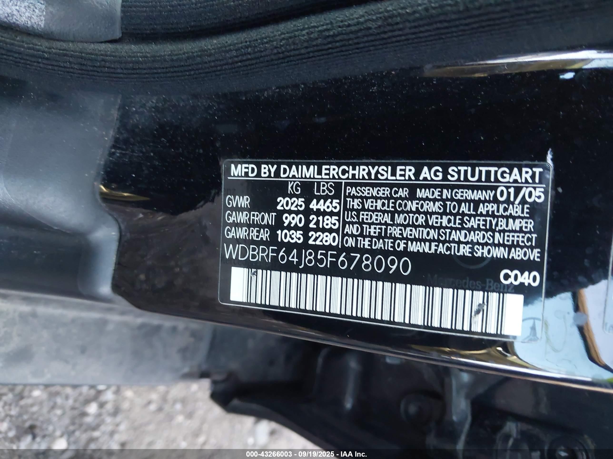 2005 Mercedes-benz C 320 Luxury/sport Black vin: WDBRF64J85F678090