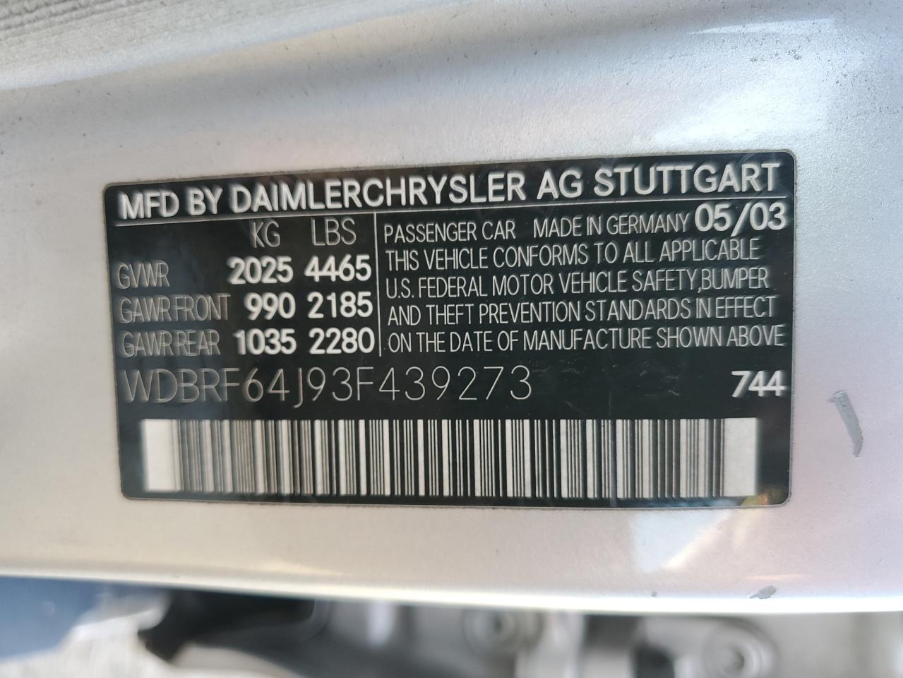 2003 Mercedes-benz C 320 Silver vin: WDBRF64J93F439273