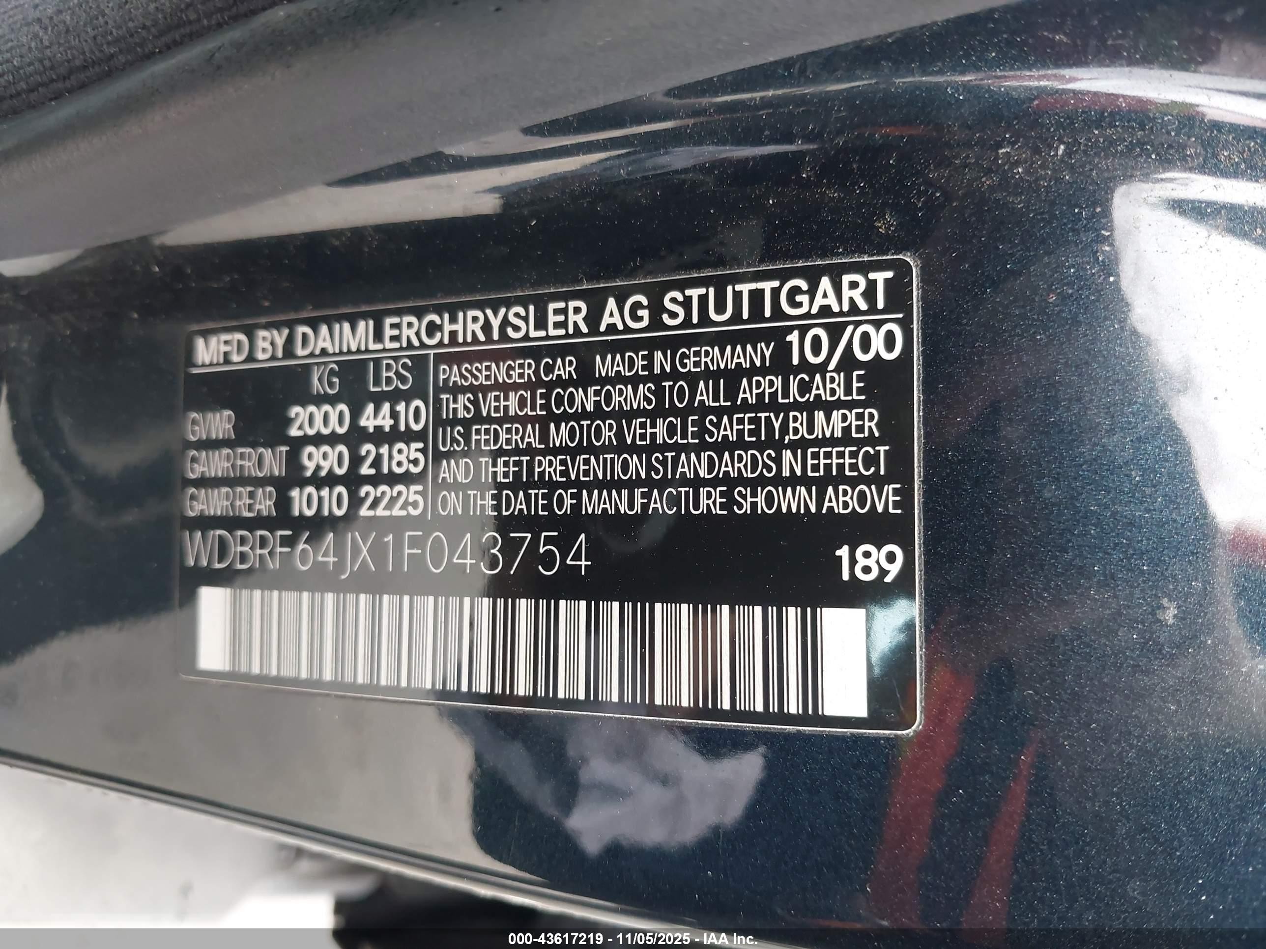 2001 Mercedes-benz C 320   Black vin: WDBRF64JX1F043754