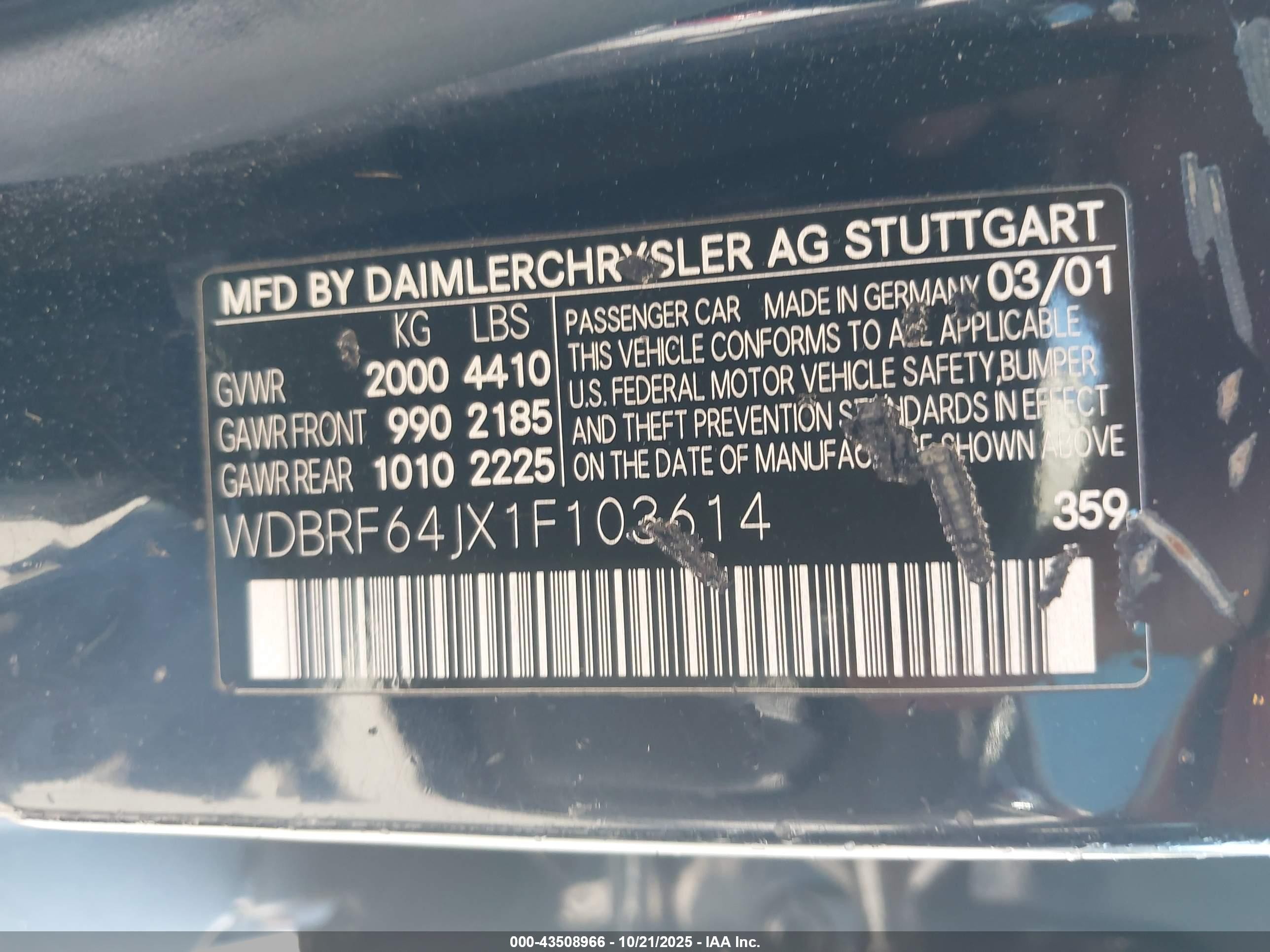 2001 Mercedes-benz C 320   Dark Blue vin: WDBRF64JX1F103614