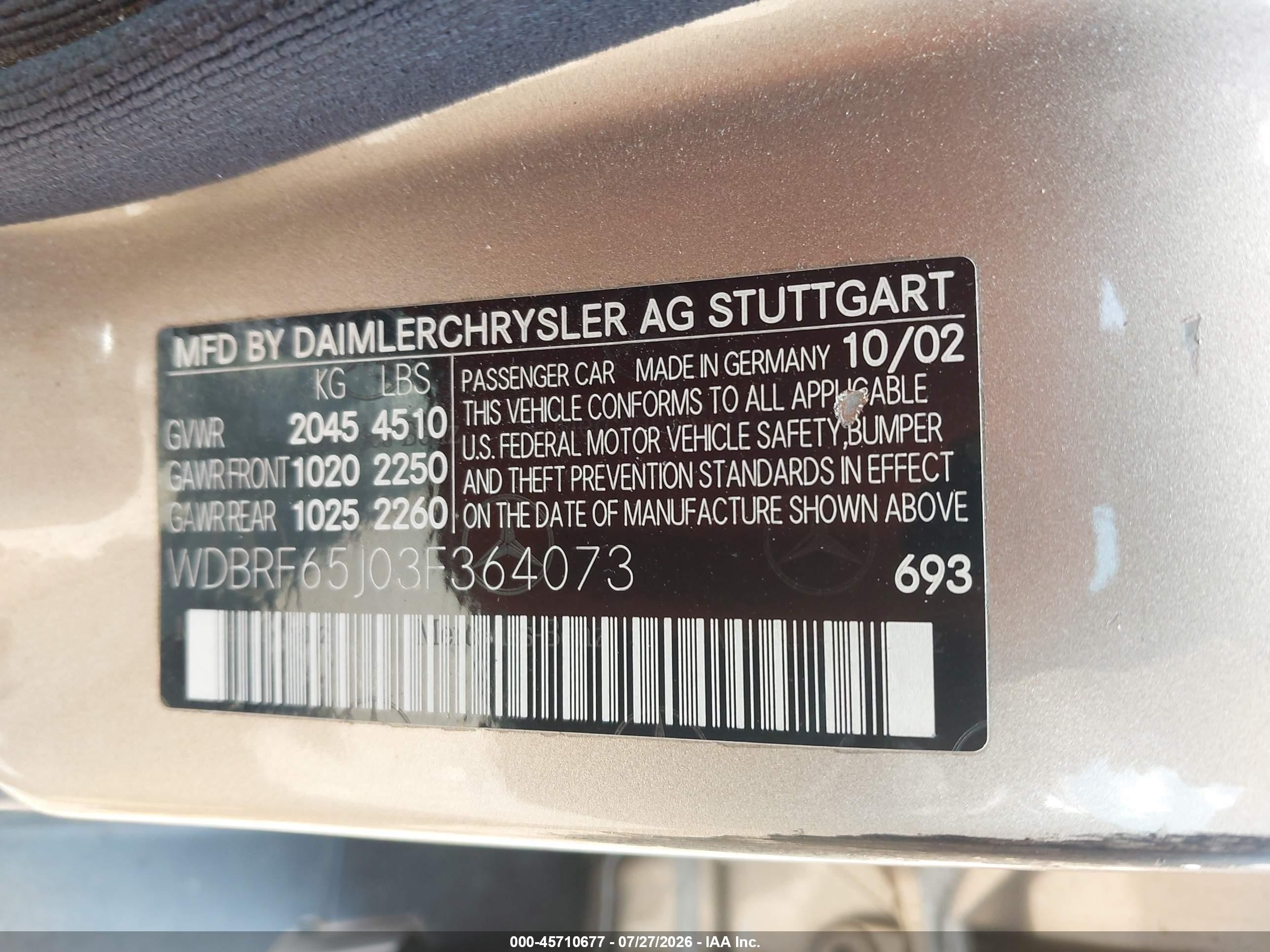 2003 Mercedes-benz C 32 Amg   Gold vin: WDBRF65J03F364073