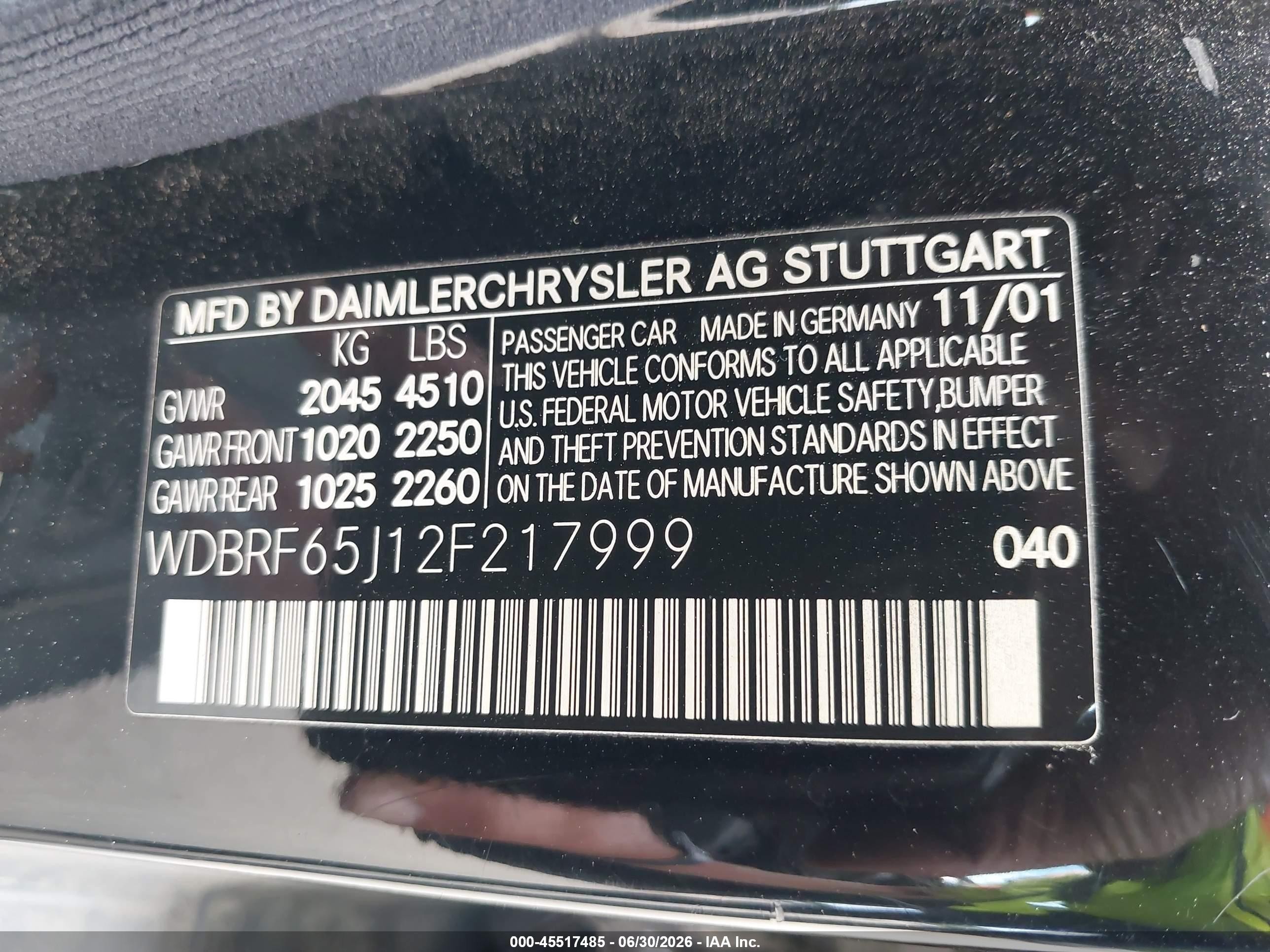 2002 Mercedes-benz C 32 Amg   Черный vin: WDBRF65J12F217999