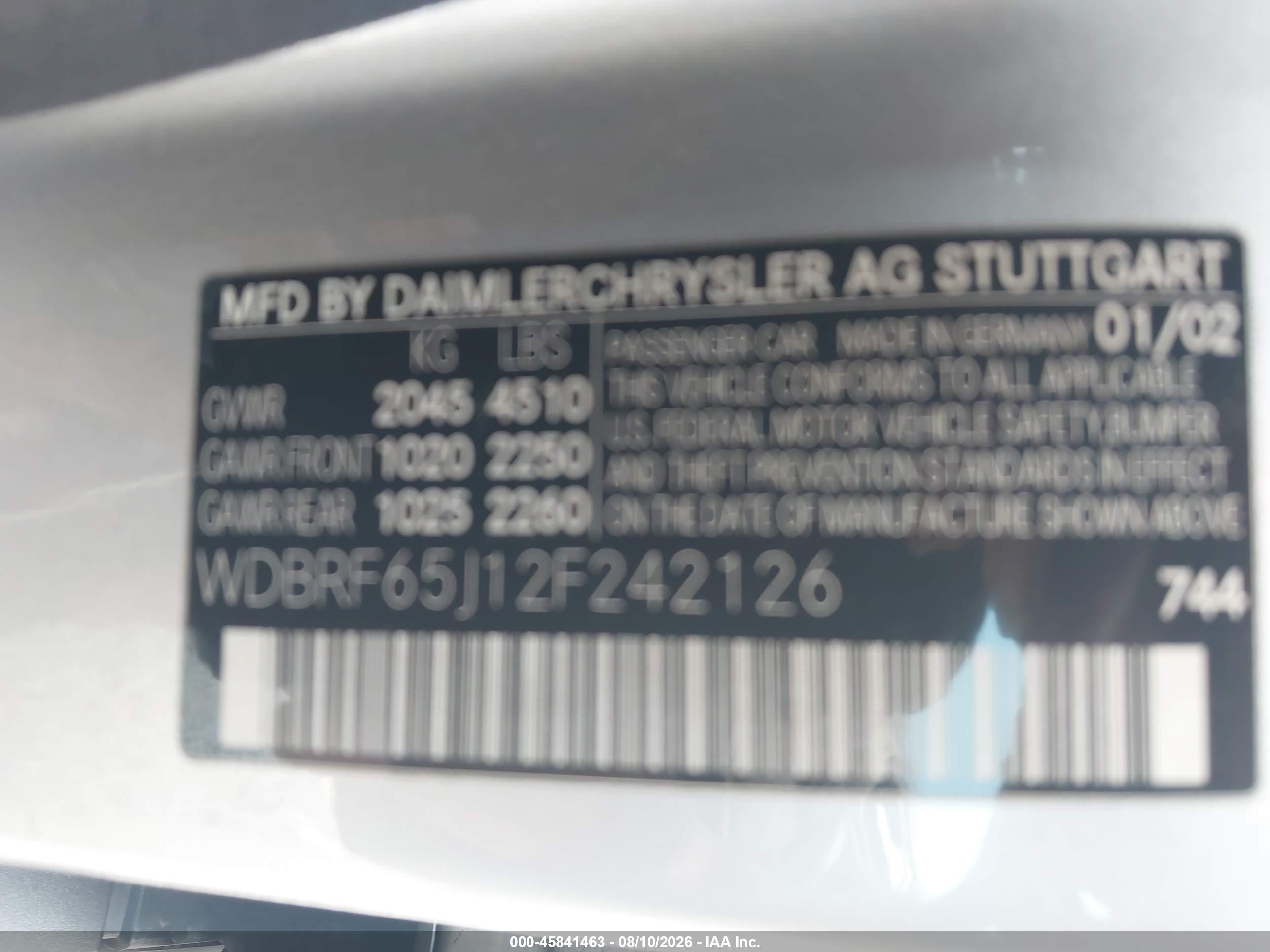 2002 Mercedes-benz C 32 Amg Silver vin: WDBRF65J12F242126