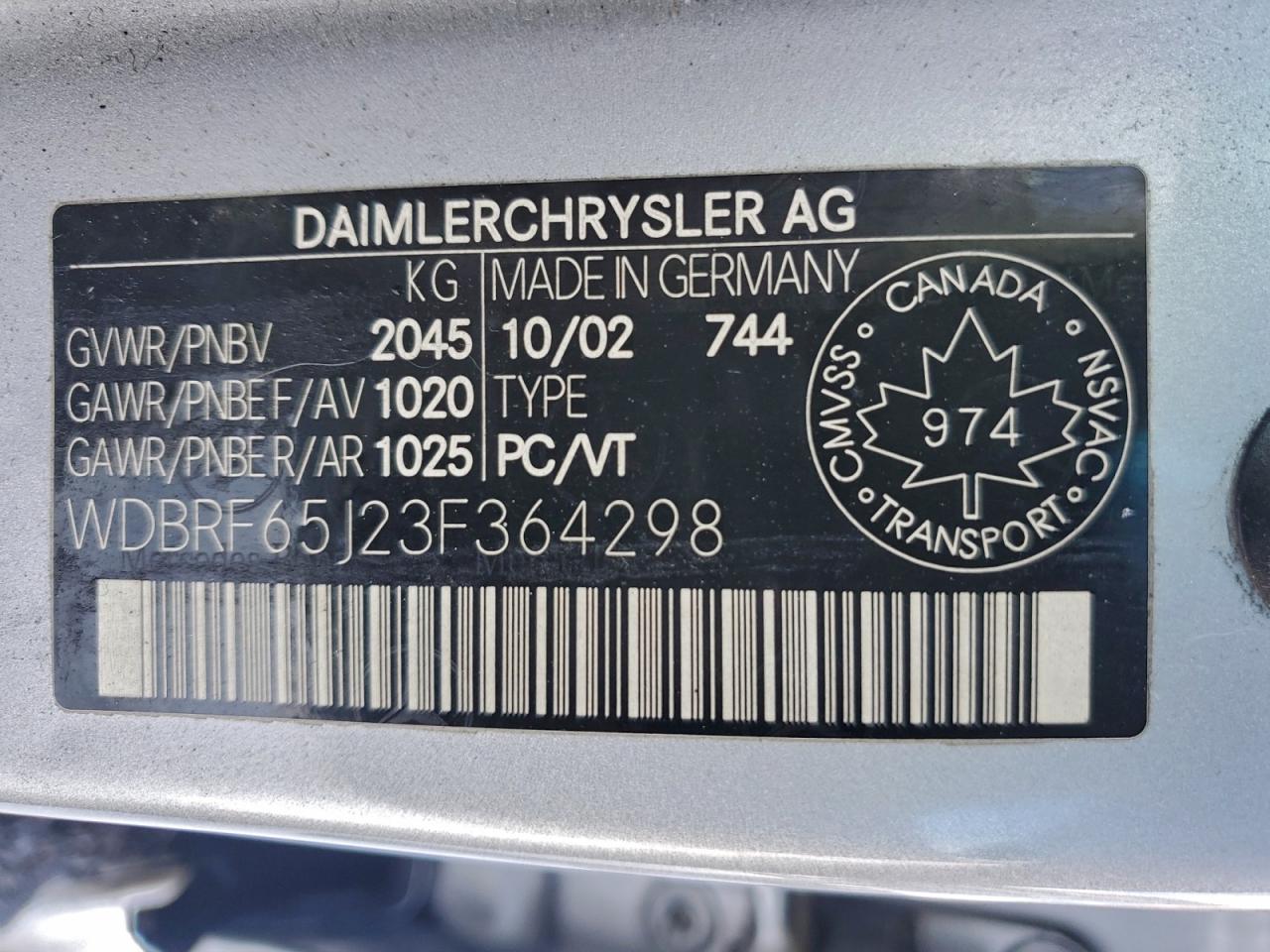 2003 Mercedes-benz C 32 Amg Kompressor Silver vin: WDBRF65J23F364298