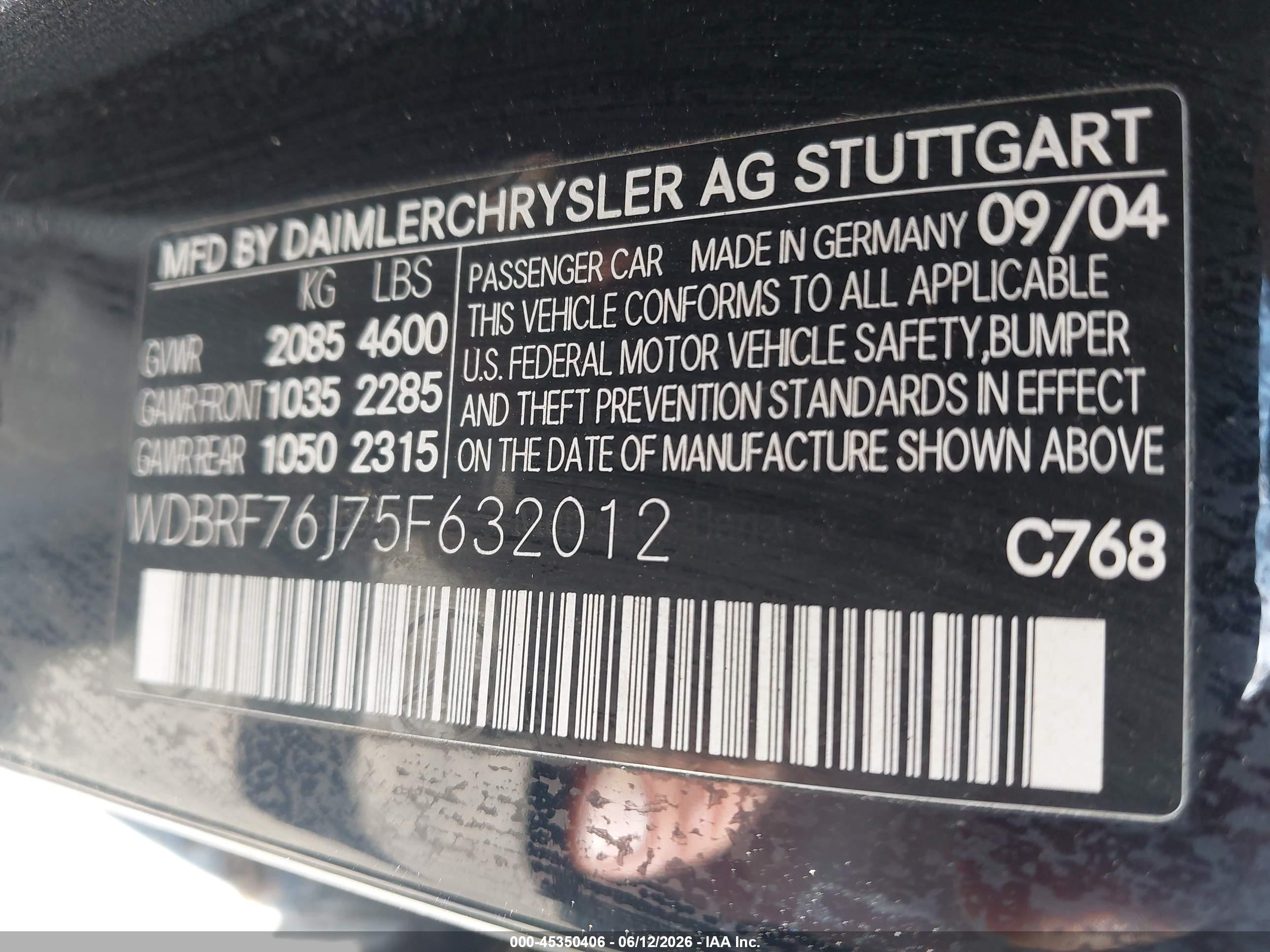 2005 Mercedes-benz C 55 Amg   Черный vin: WDBRF76J75F632012