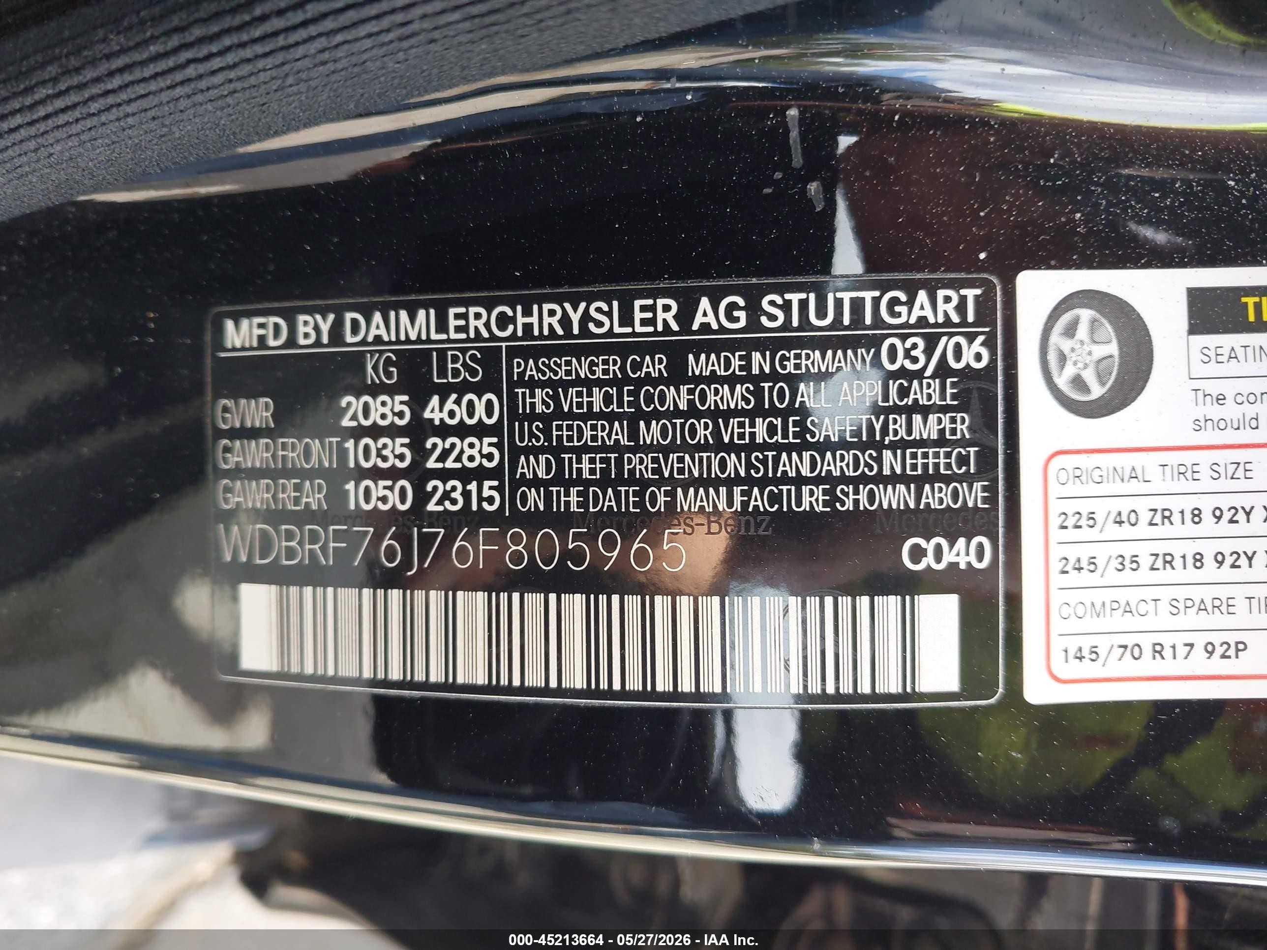 2006 Mercedes-benz C 55 Amg   Черный vin: WDBRF76J76F805965