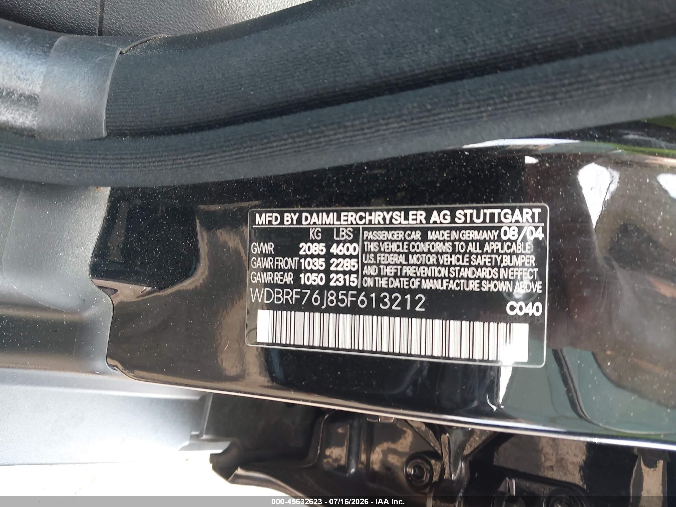 2005 Mercedes-benz C 55 Amg   Черный vin: WDBRF76J85F613212