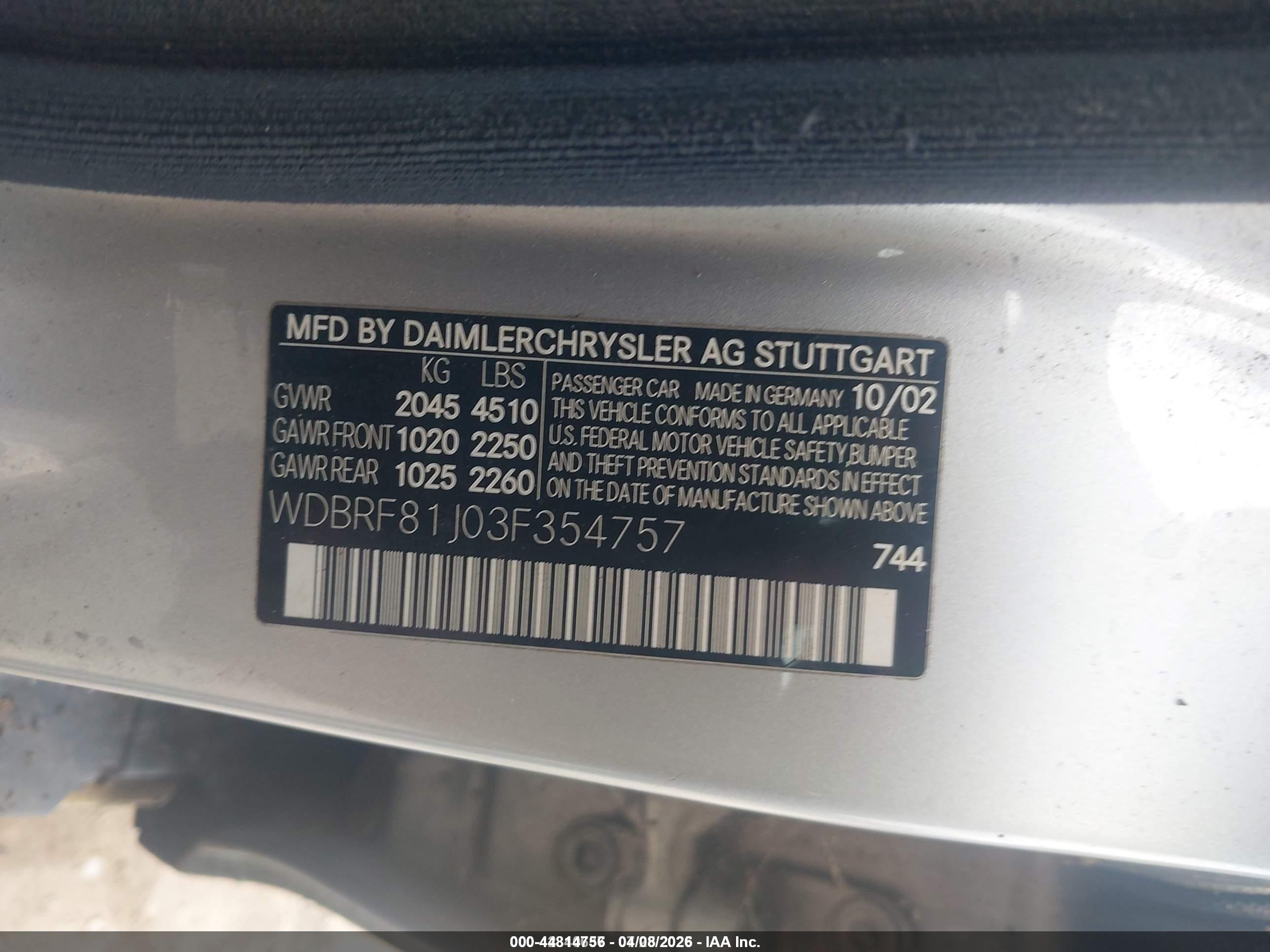 2003 Mercedes-benz C 240   Silver vin: WDBRF81J03F354757