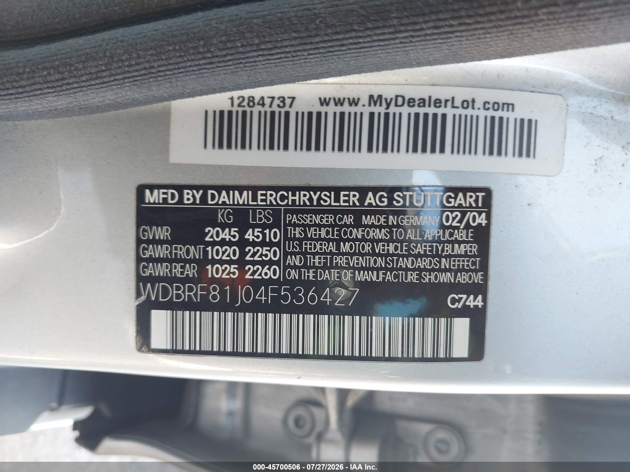 2004 Mercedes-benz C 240 4matic Silver vin: WDBRF81J04F536427