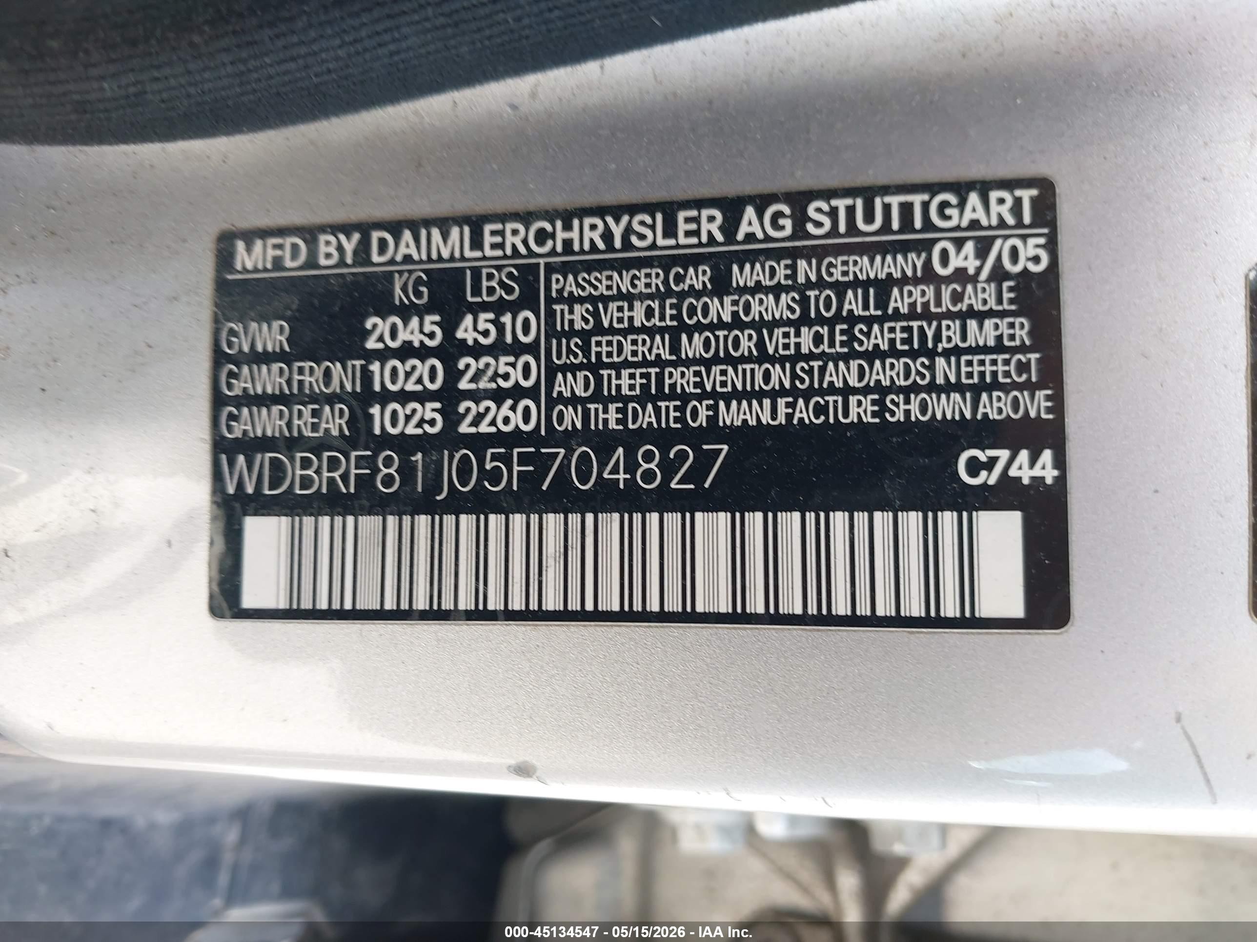2005 Mercedes-benz C 240 Luxury 4matic Silver vin: WDBRF81J05F704827