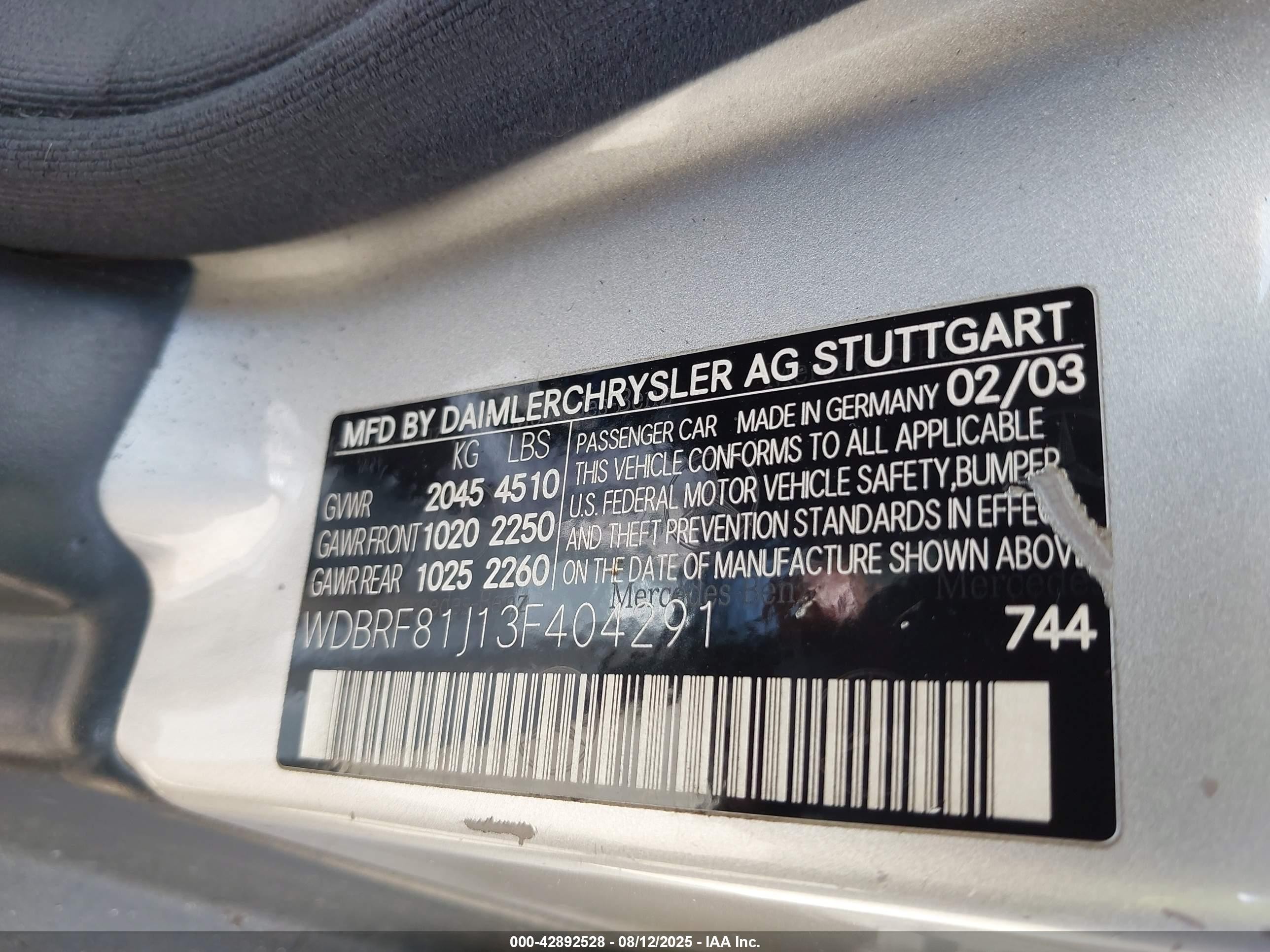 2003 Mercedes-benz C 240   Серебряный vin: WDBRF81J13F404291