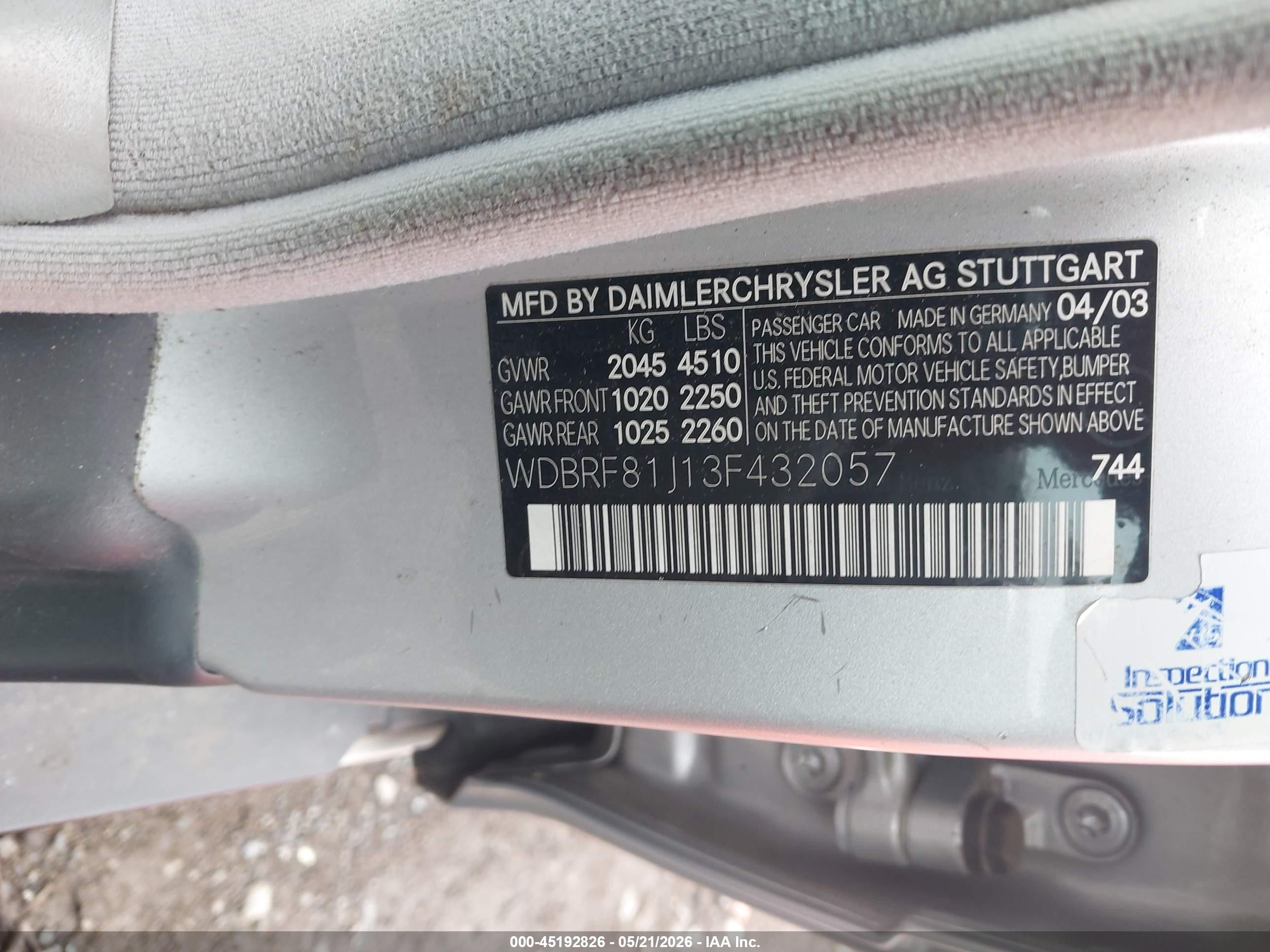 2003 Mercedes-benz C 240   Серебряный vin: WDBRF81J13F432057