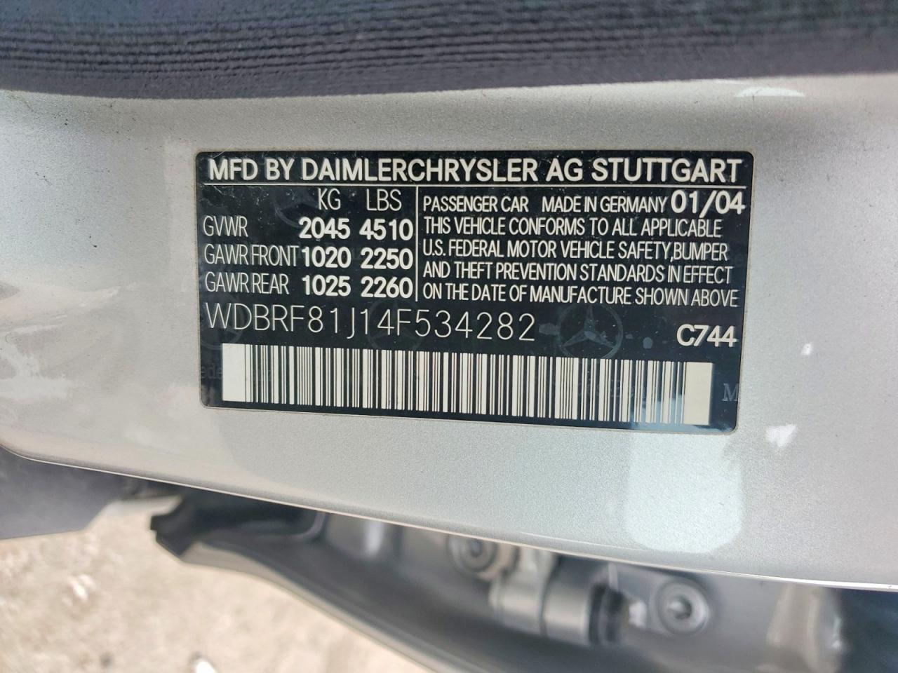 2004 Mercedes-benz C 240 4matic Silver vin: WDBRF81J14F534282
