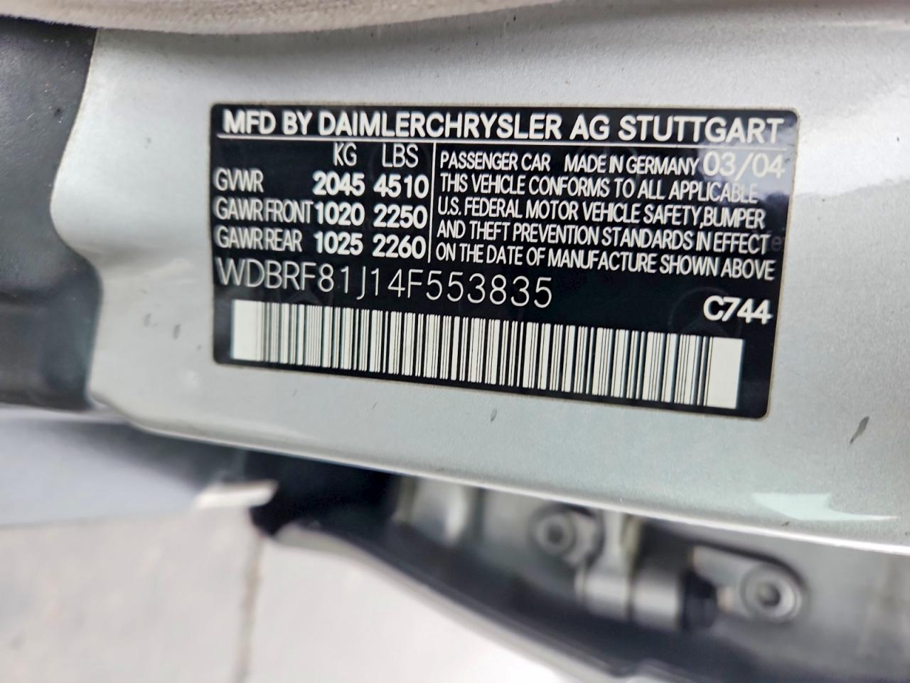 2004 Mercedes-benz C 240 4matic Silver vin: WDBRF81J14F553835