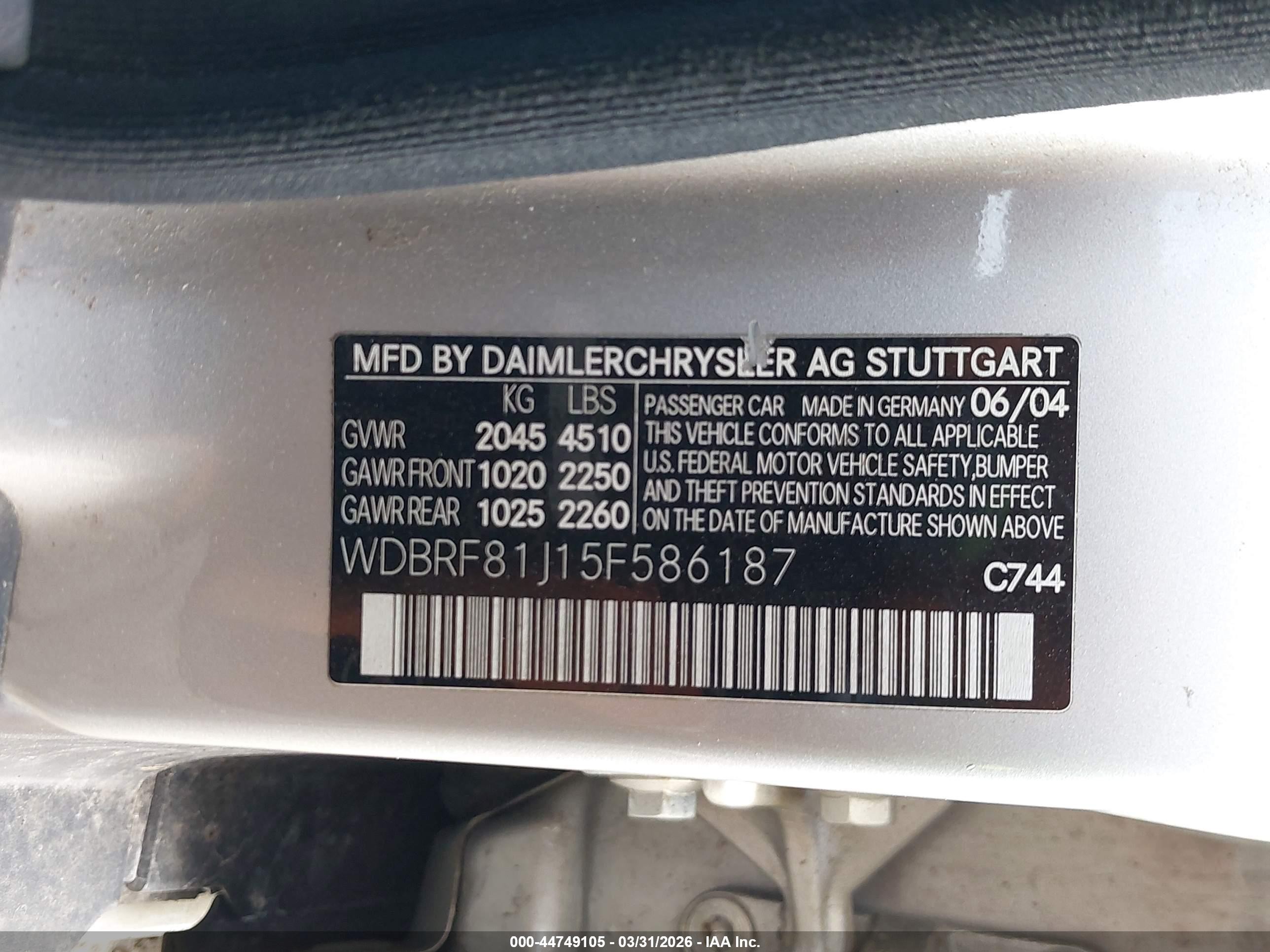 2005 Mercedes-benz C 240 Luxury 4matic Серебряный vin: WDBRF81J15F586187