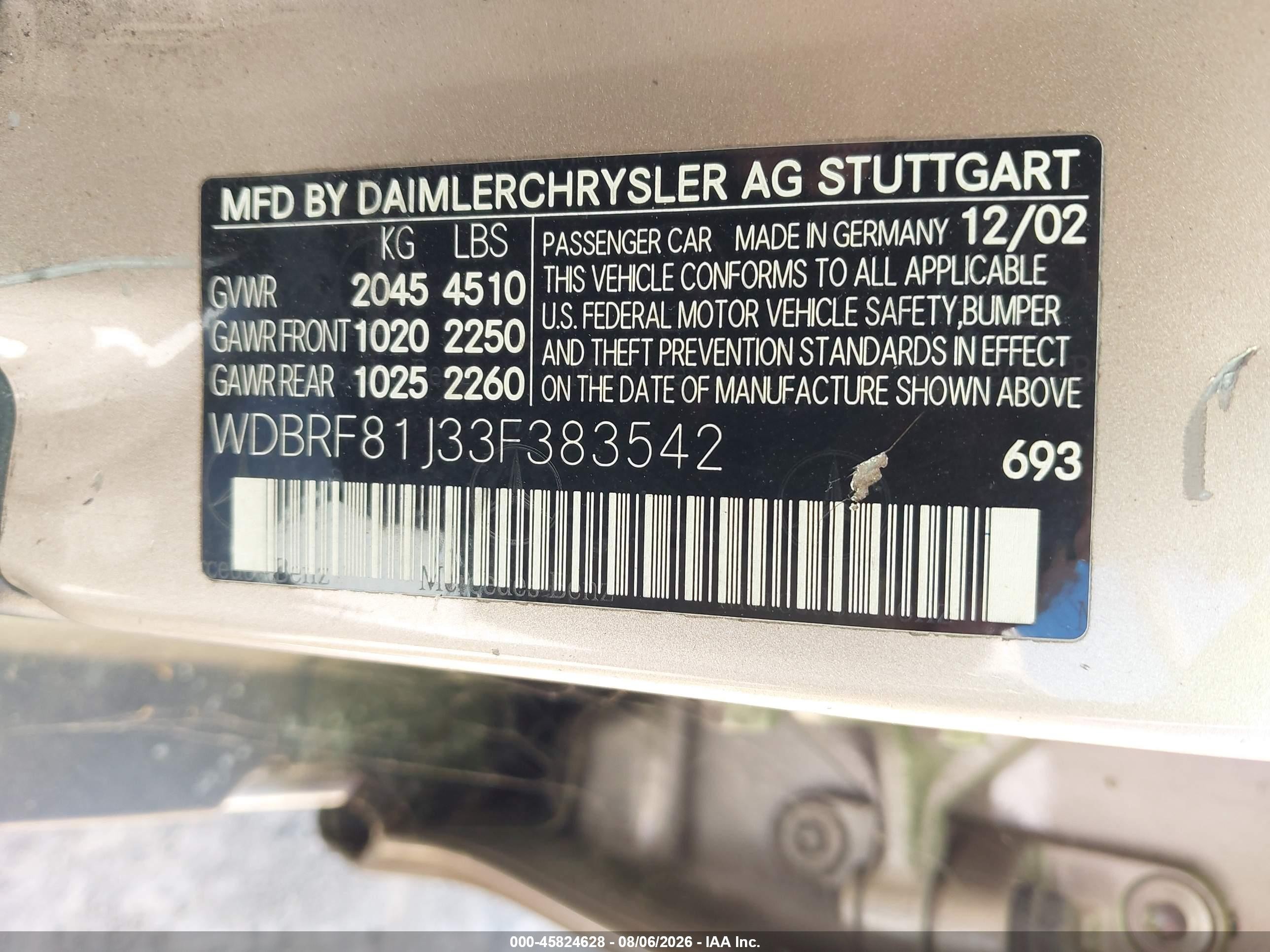 2003 Mercedes-benz C 240 Beige vin: WDBRF81J33F383542