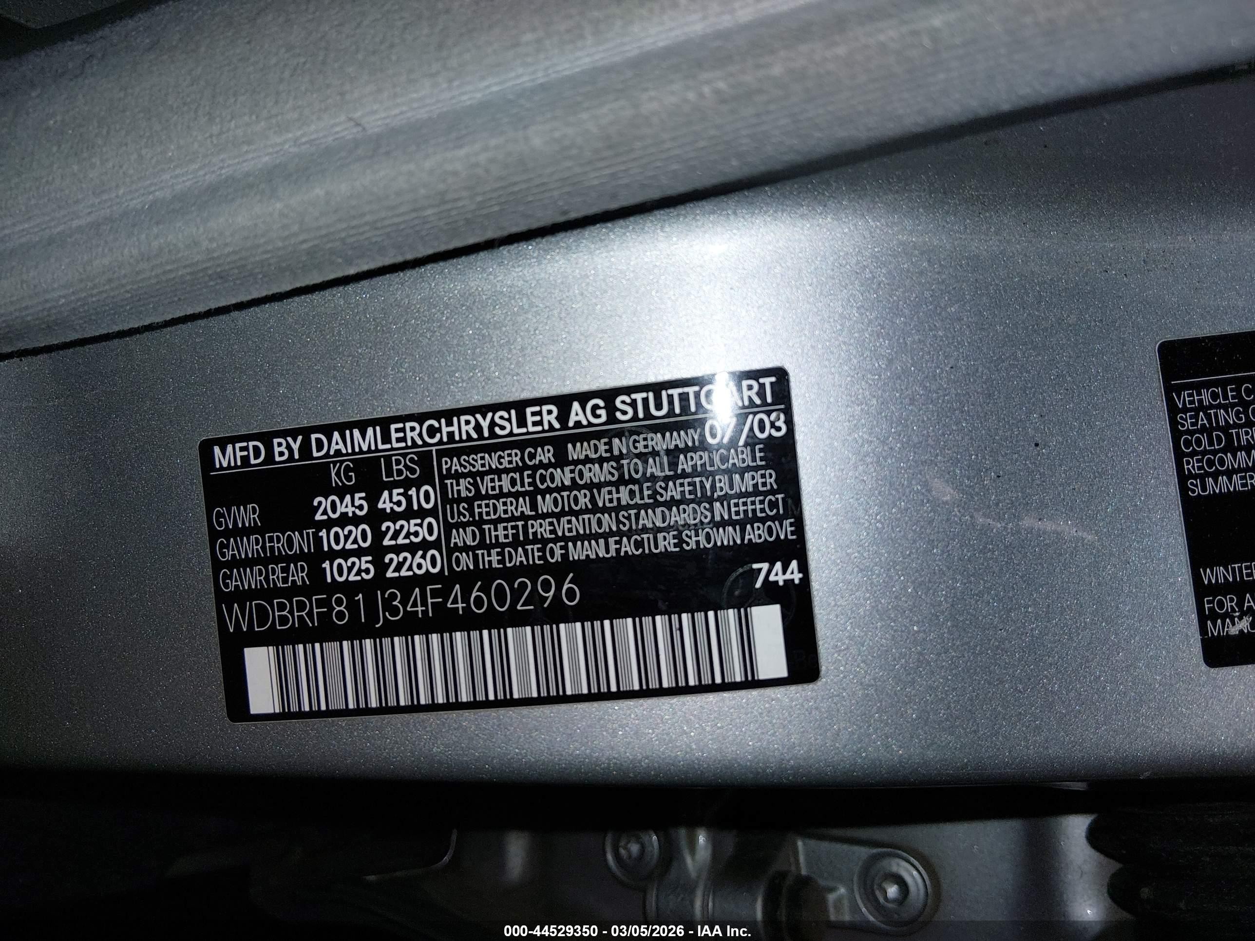 2004 Mercedes-benz C 240 4matic Silver vin: WDBRF81J34F460296