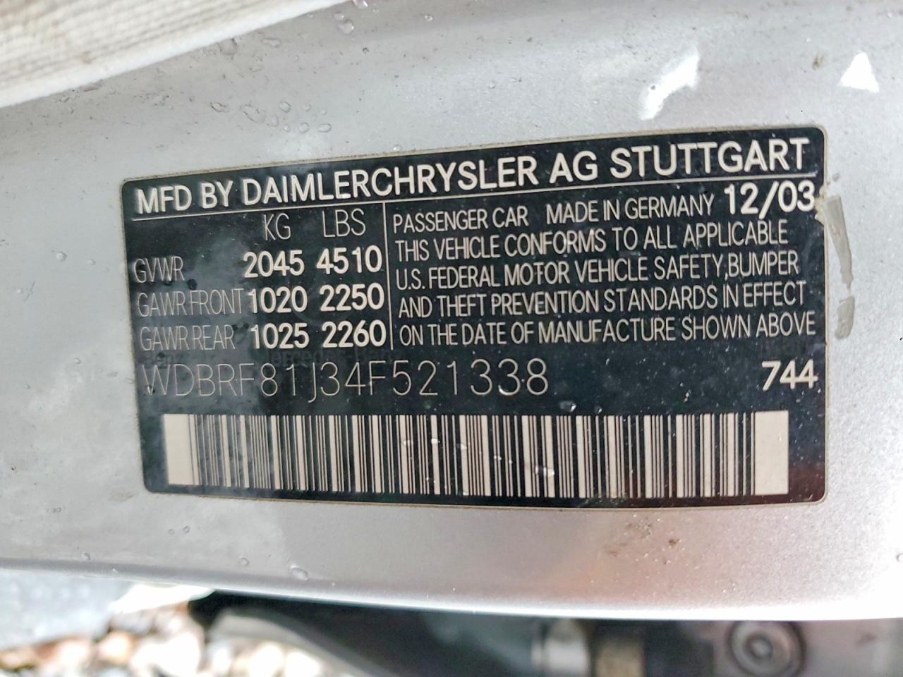 2004 Mercedes-benz C 240 4matic Silver vin: WDBRF81J34F521338