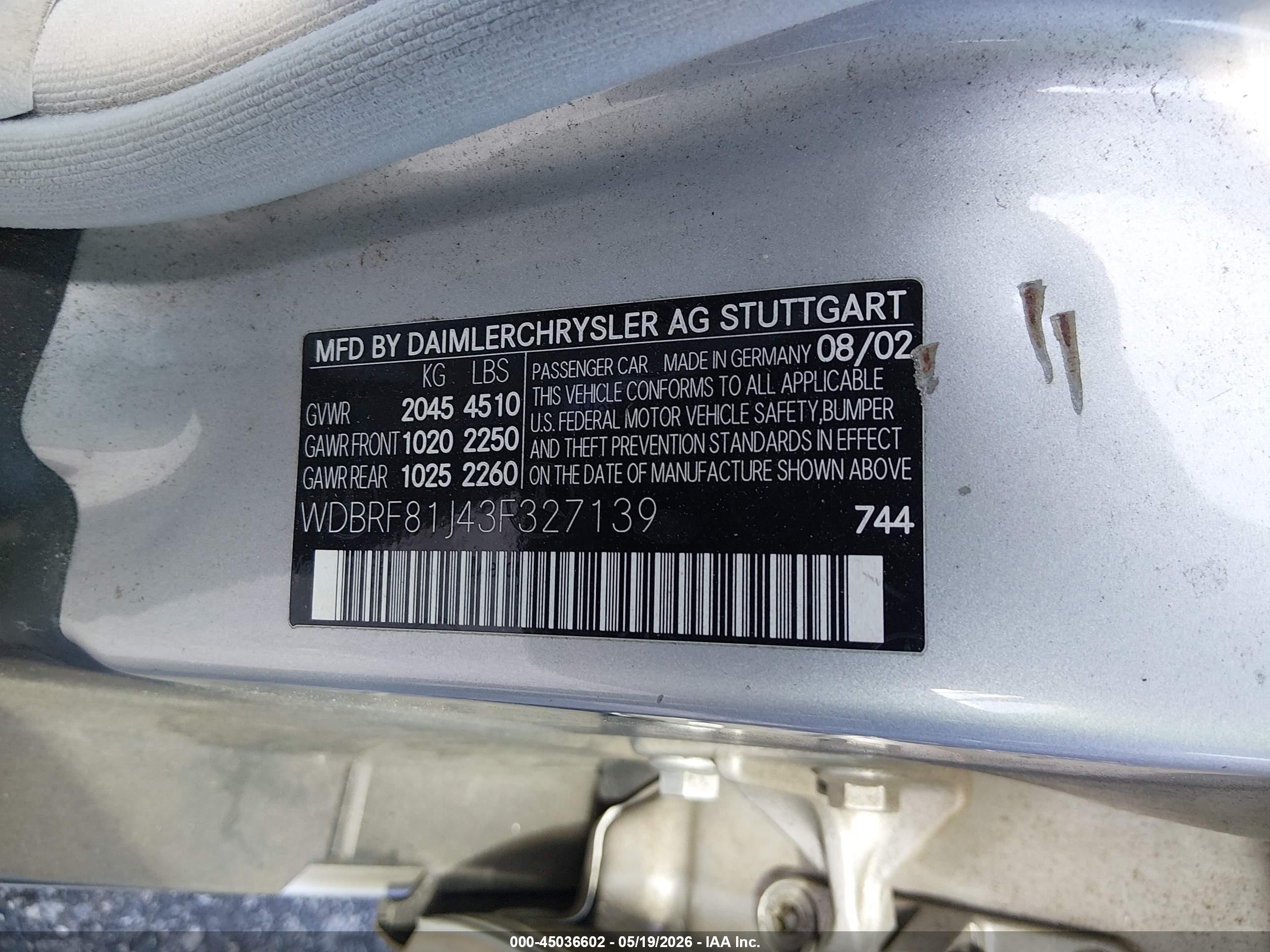 2003 Mercedes-benz C 240   Серебряный vin: WDBRF81J43F327139