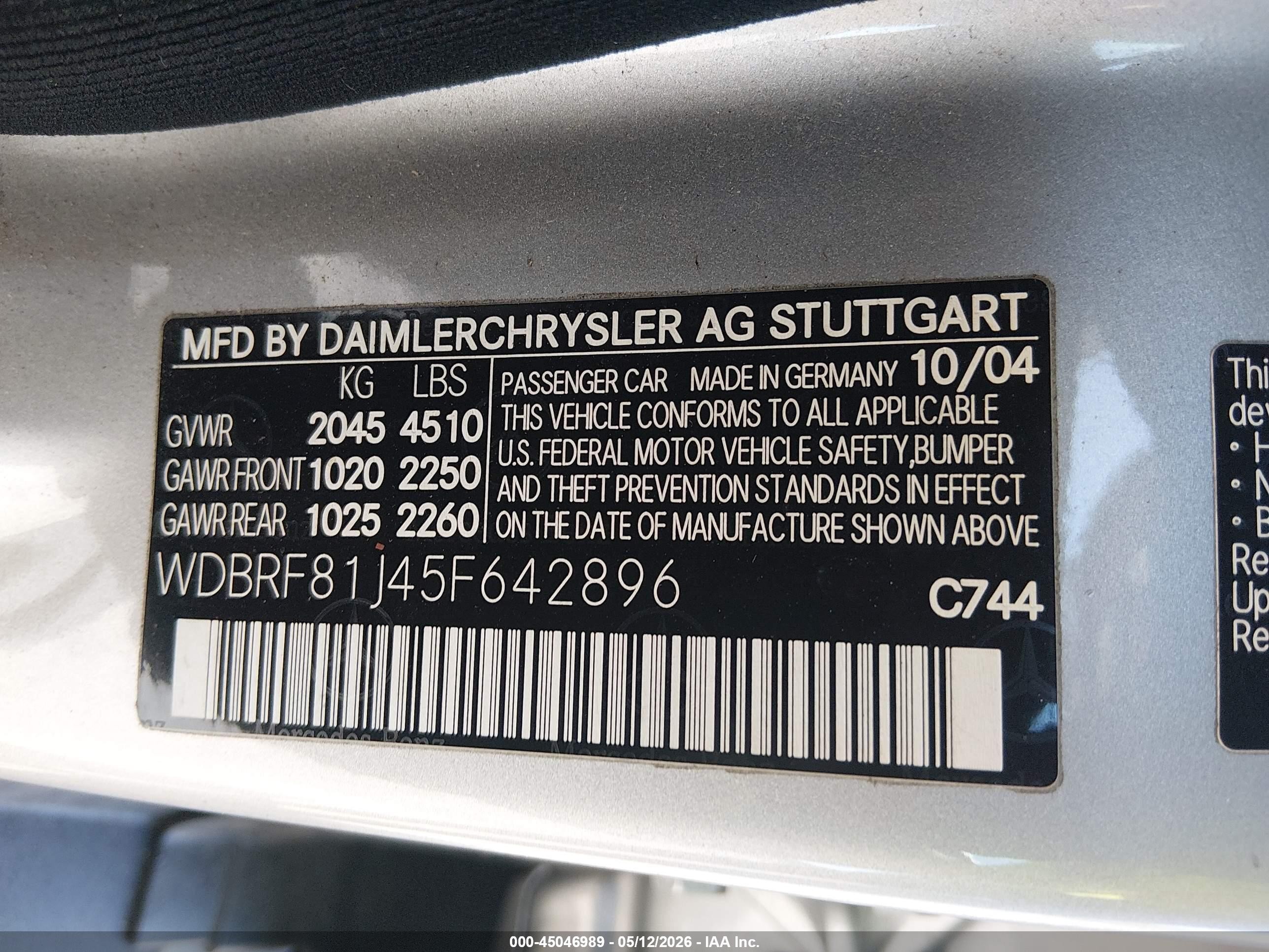 2005 Mercedes-benz C 240 Luxury 4matic Silver vin: WDBRF81J45F642896
