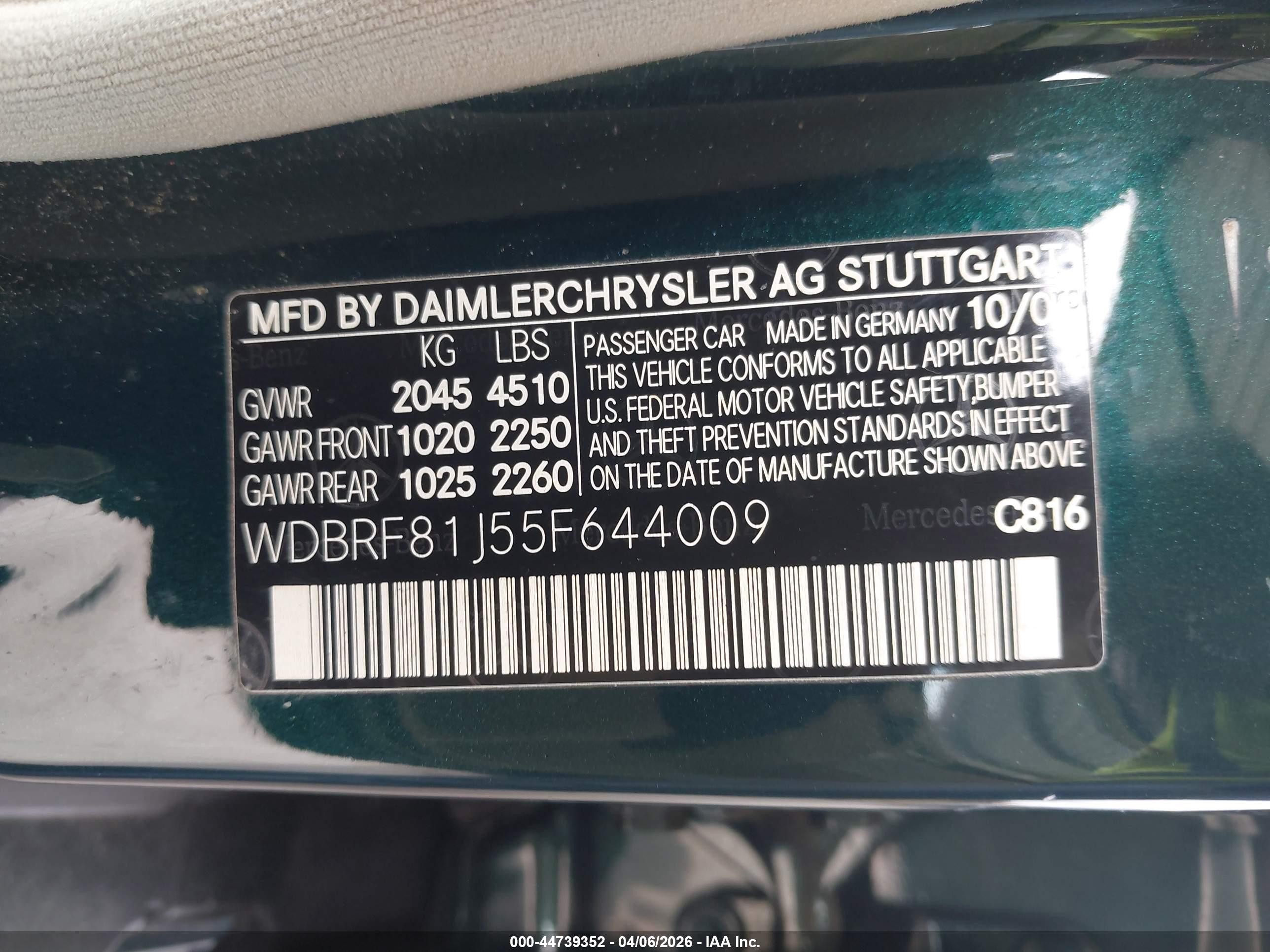 2005 Mercedes-benz C 240 Luxury 4matic Green vin: WDBRF81J55F644009