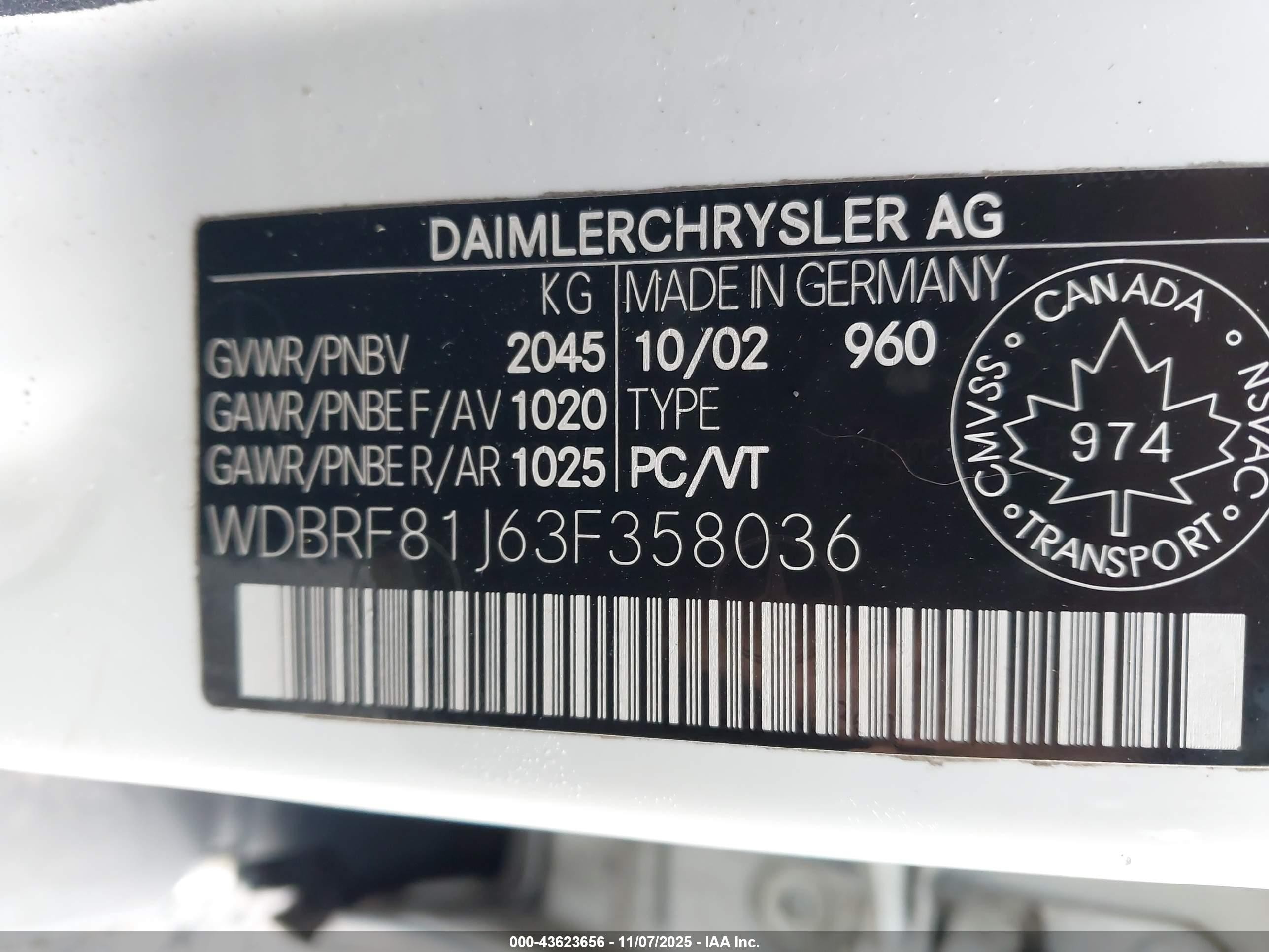 2003 Mercedes-benz C 240   Белый vin: WDBRF81J63F358036