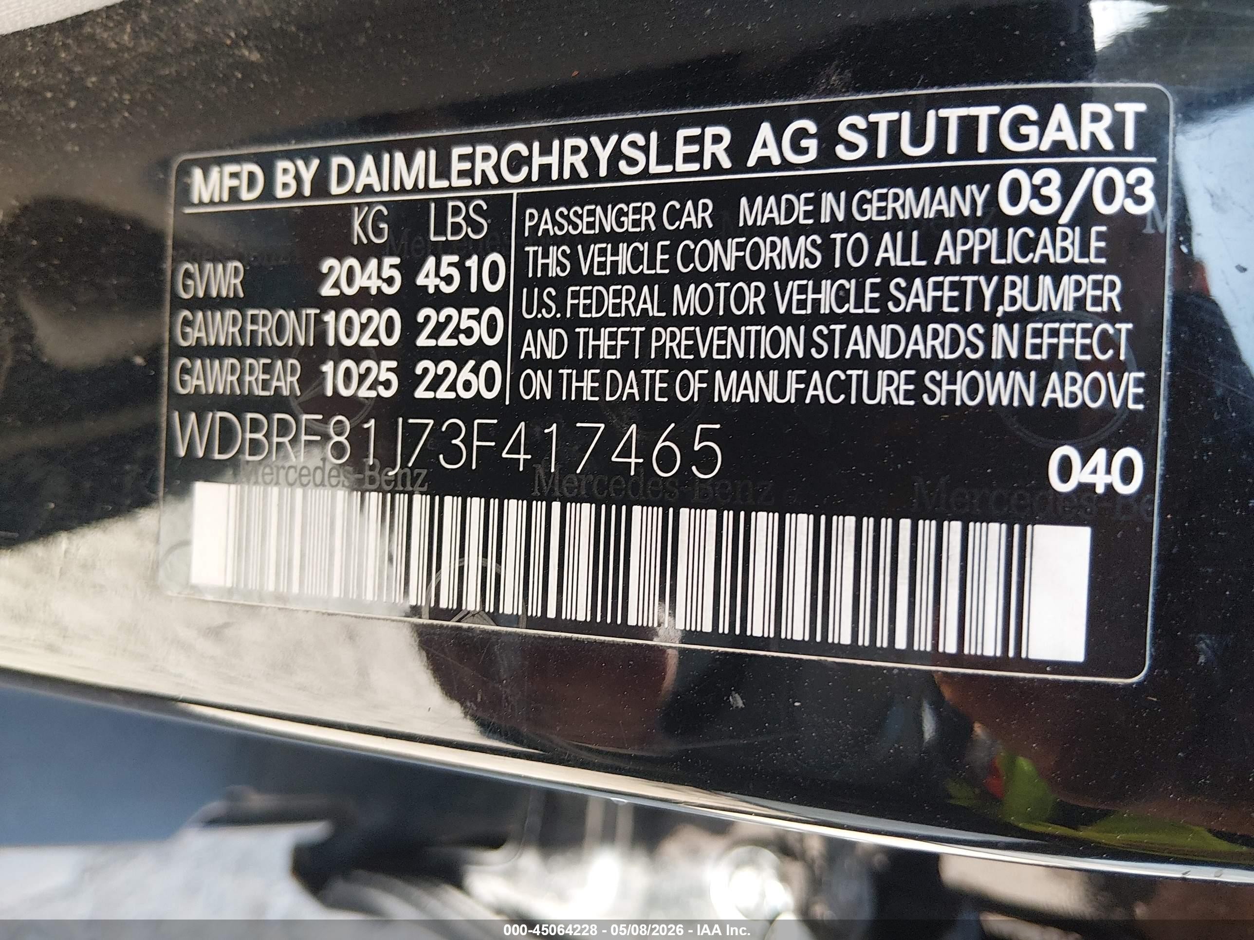 2003 Mercedes-benz C 240   Черный vin: WDBRF81J73F417465