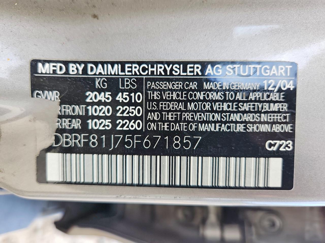 2005 Mercedes-benz C 240 4matic Beige vin: WDBRF81J75F671857