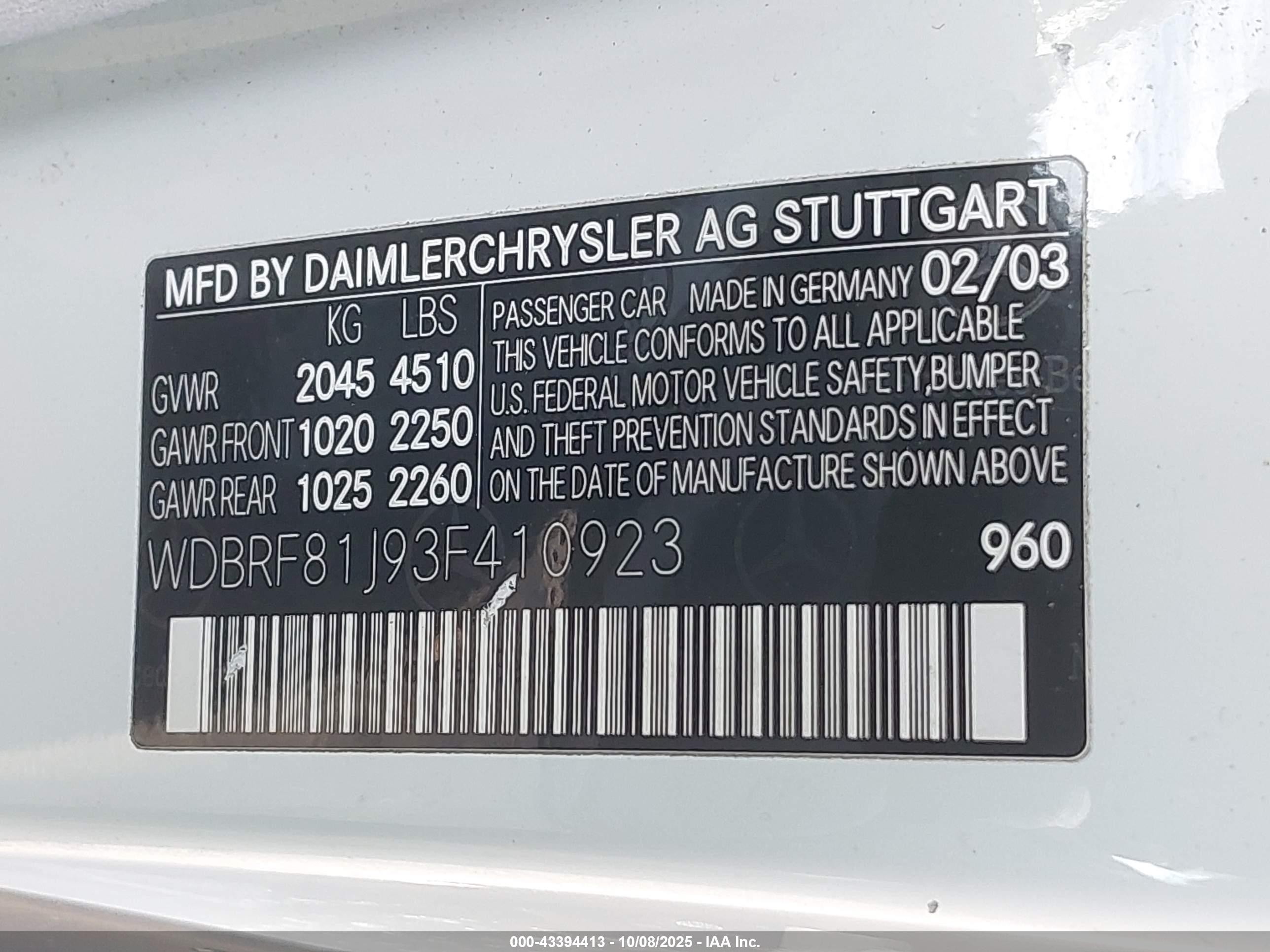 2003 Mercedes-benz C 240   Silver vin: WDBRF81J93F410923