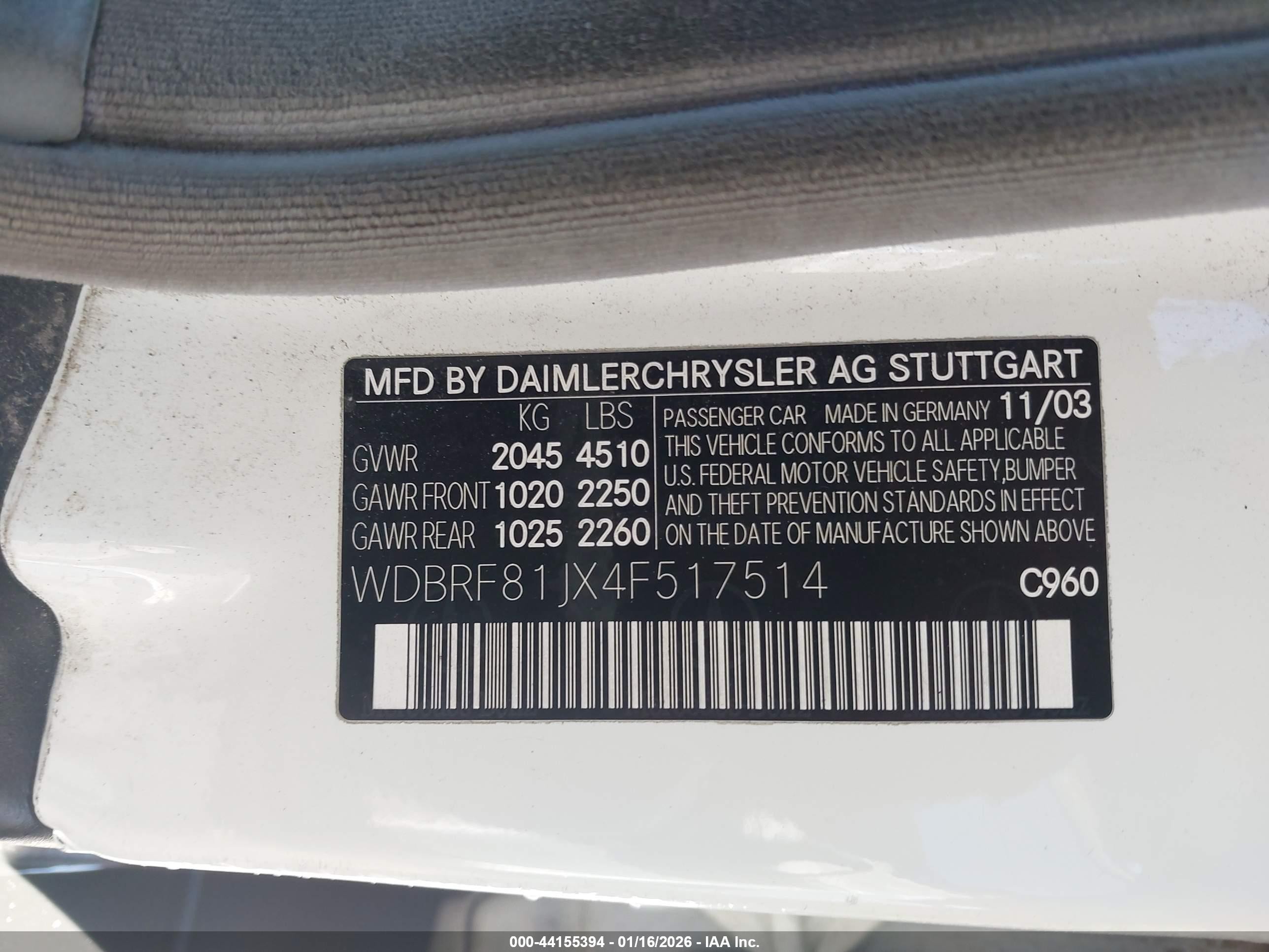 2004 Mercedes-benz C 240 4matic Белый vin: WDBRF81JX4F517514