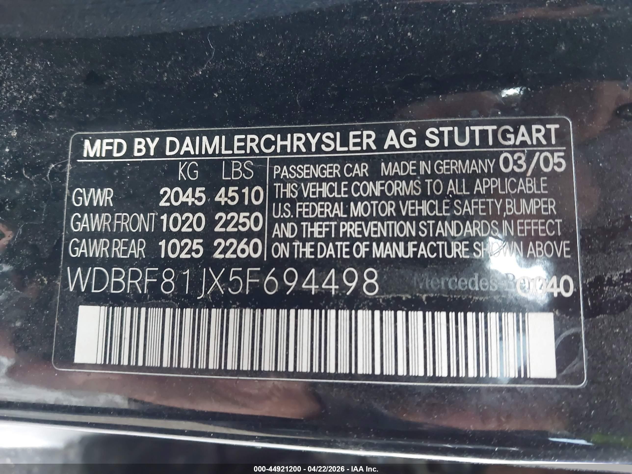 2005 Mercedes-benz C 240 Luxury 4matic Black vin: WDBRF81JX5F694498