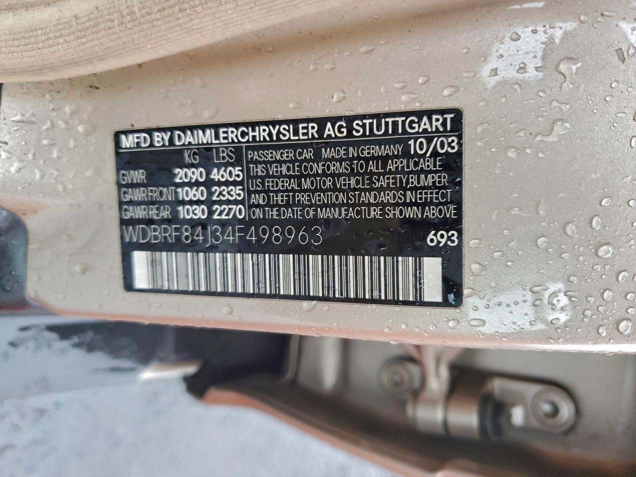 2004 Mercedes-benz C 320 4matic Бежевый vin: WDBRF84J34F498963