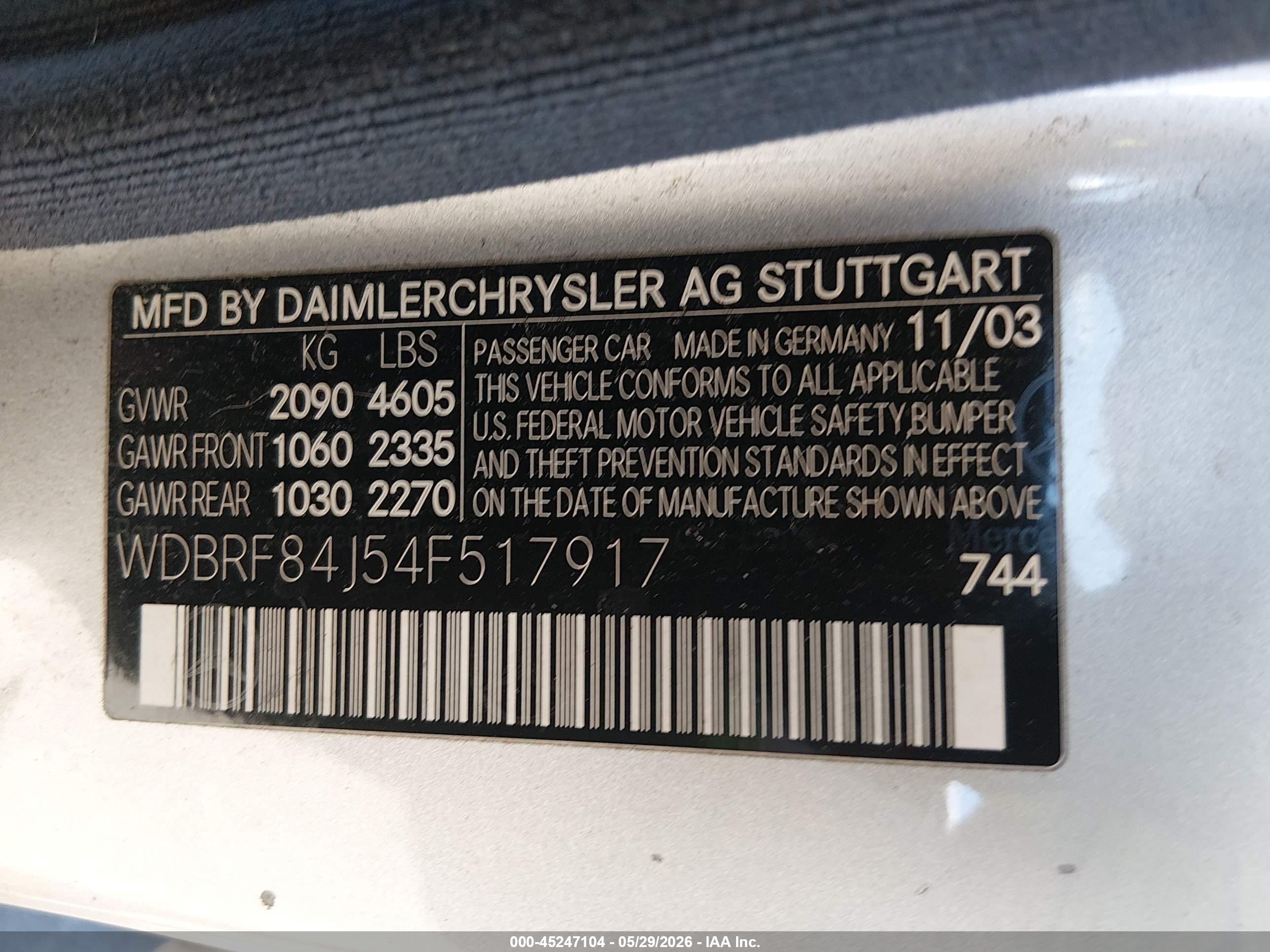 2004 Mercedes-benz C 320 4matic Silver vin: WDBRF84J54F517917