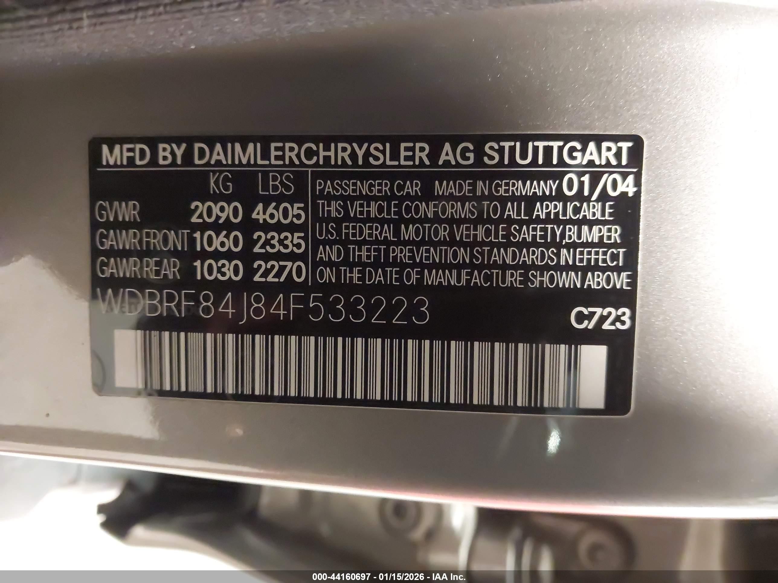 2004 Mercedes-benz C 320 4matic Silver vin: WDBRF84J84F533223