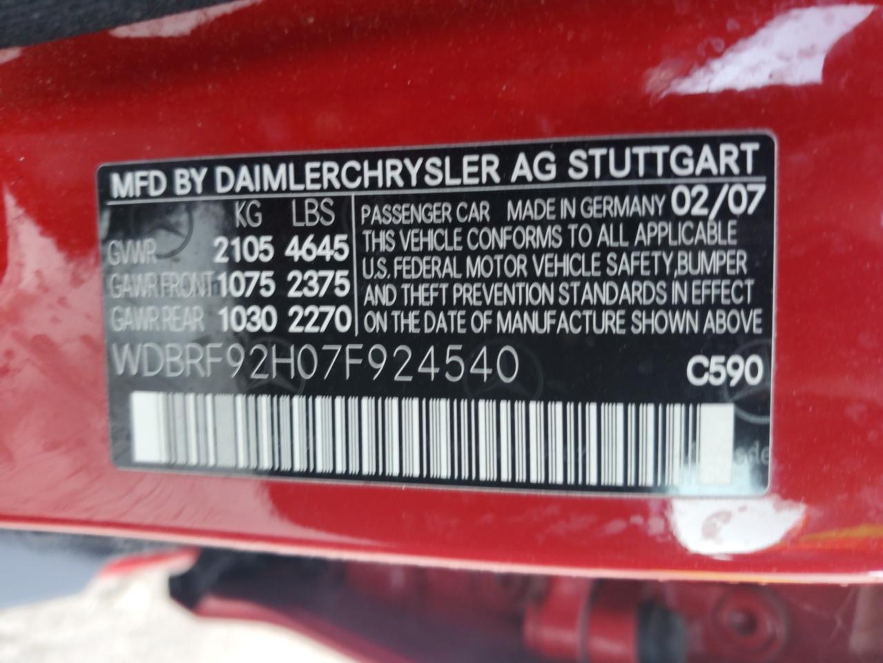 2007 Mercedes-benz C 280 4matic Красный vin: WDBRF92H07F924540