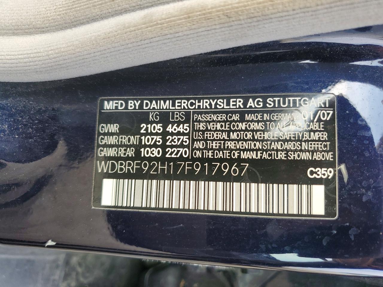 2007 Mercedes-benz C 280 4matic Blue vin: WDBRF92H17F917967