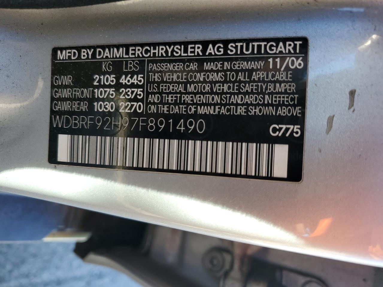 2007 Mercedes-benz C 280 4matic Серебряный vin: WDBRF92H97F891490